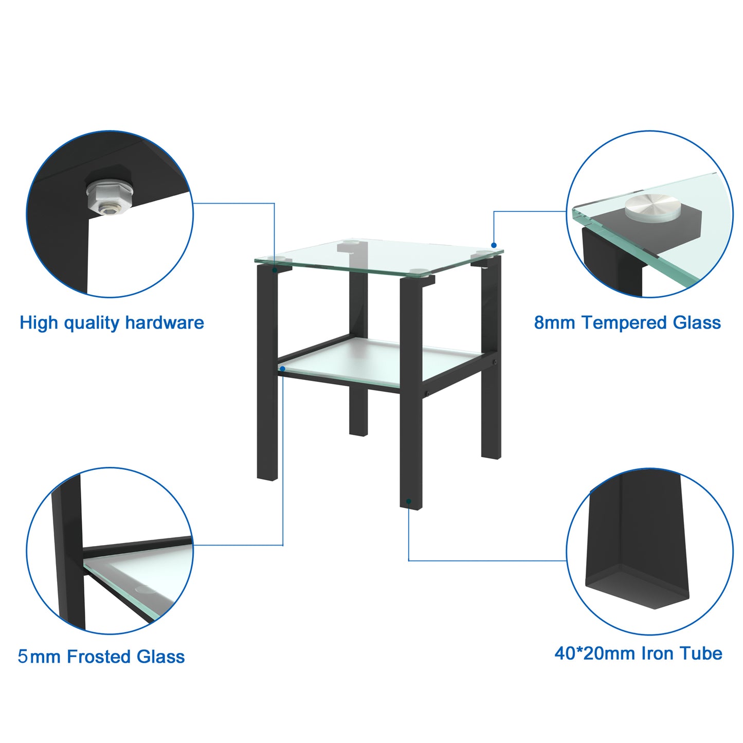 Two Layered Tempered Glass Small Bedroom Corner Home Tea Table- Black_6