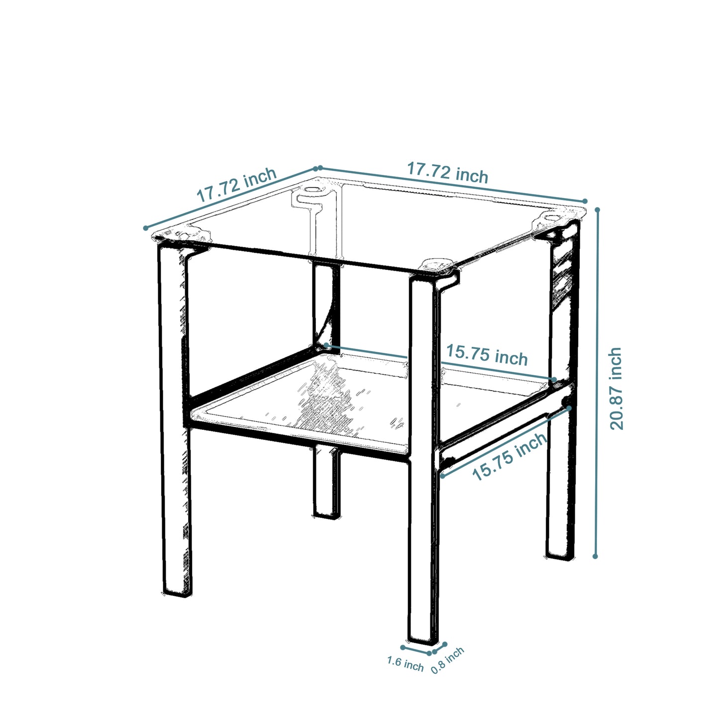 Two Layered Tempered Glass Small Bedroom Corner Home Tea Table- Black_5