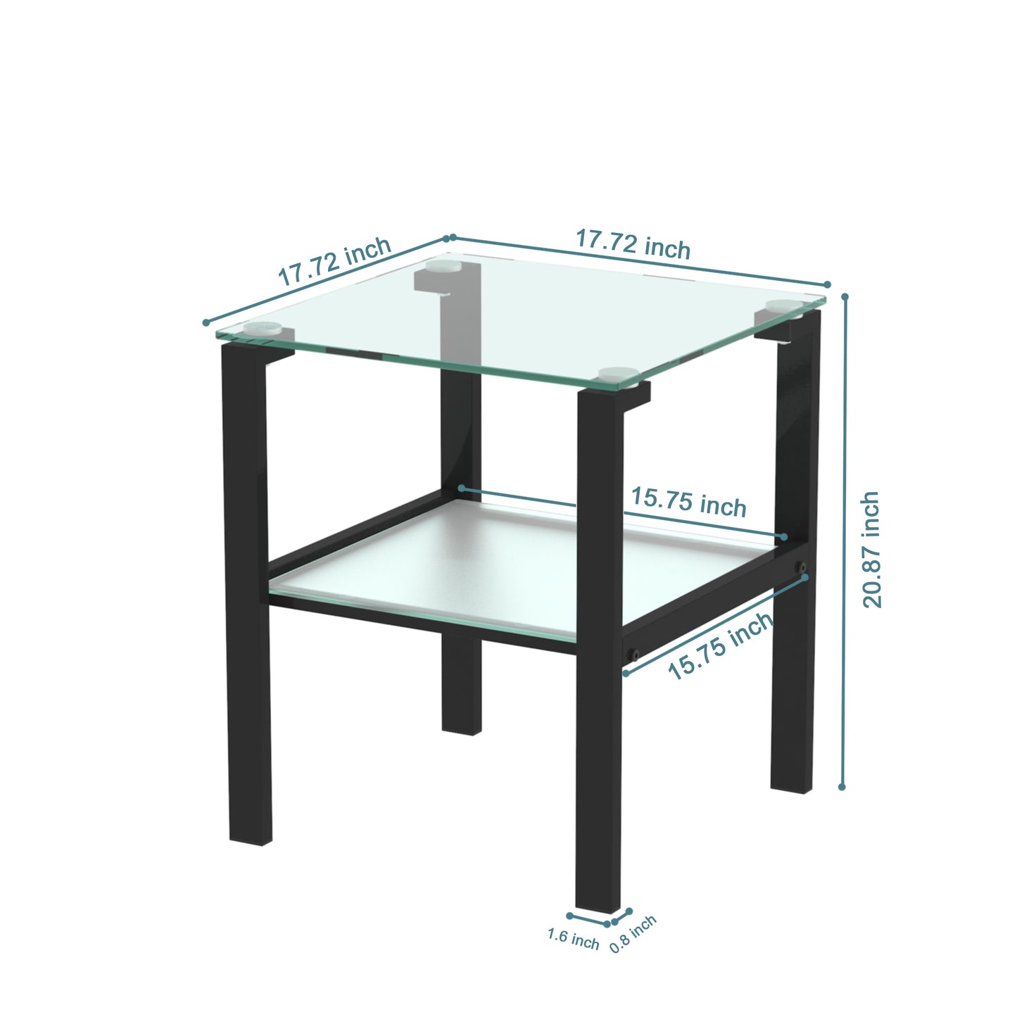 Two Layered Tempered Glass Small Bedroom Corner Home Tea Table- Black_4