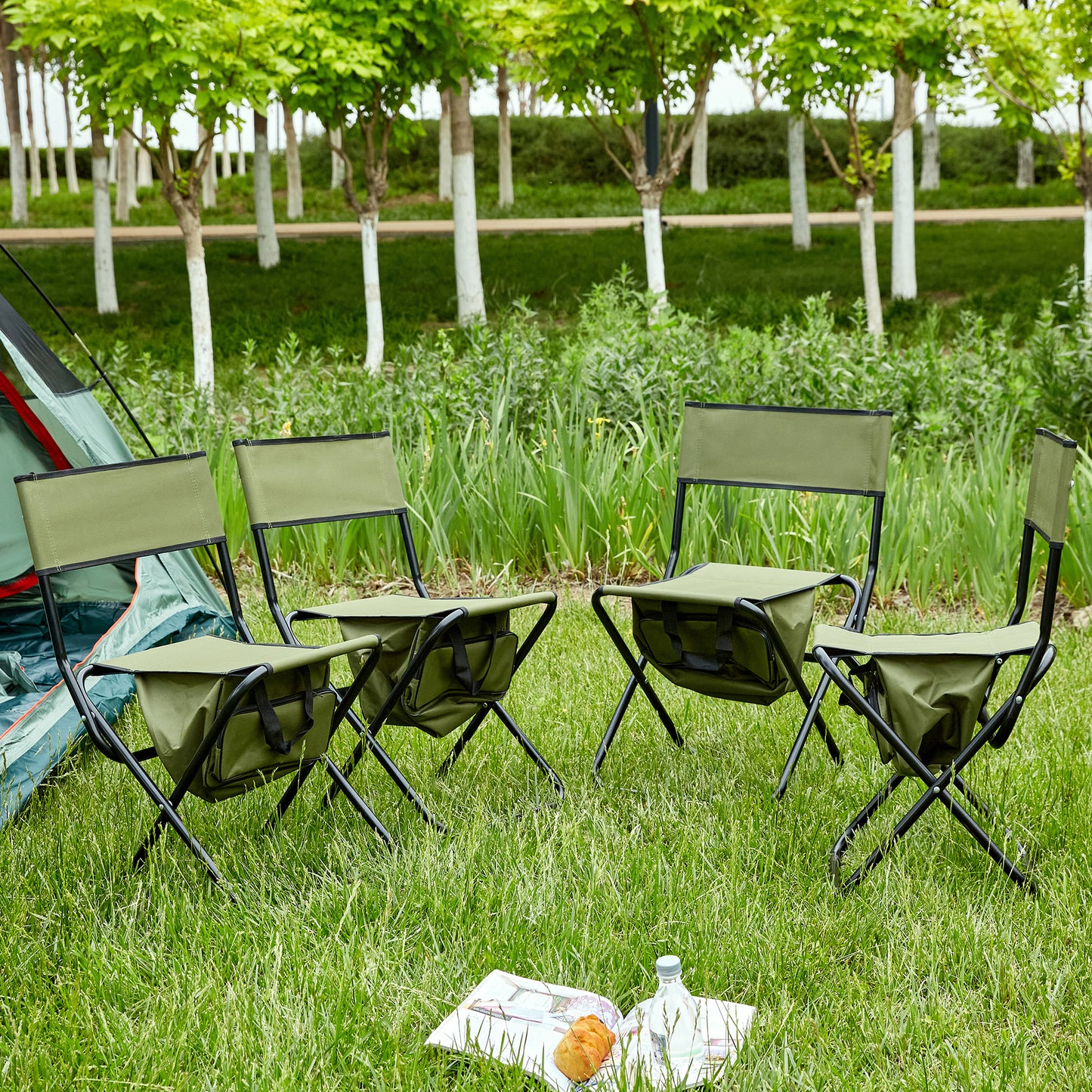 4 pcs Portable Outdoor Camping Fishing Picnic Chairs with Storage Bag- Green_2