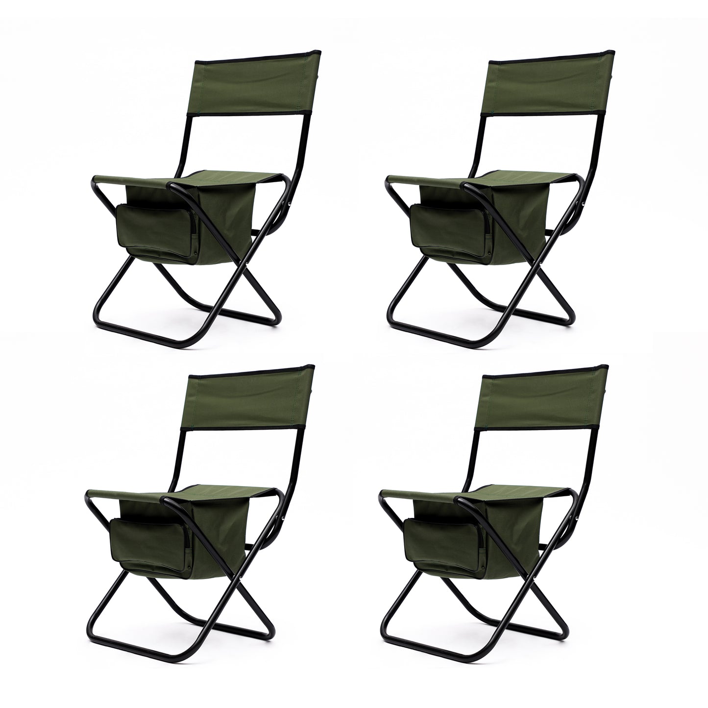 4 pcs Portable Outdoor Camping Fishing Picnic Chairs with Storage Bag- Green_5