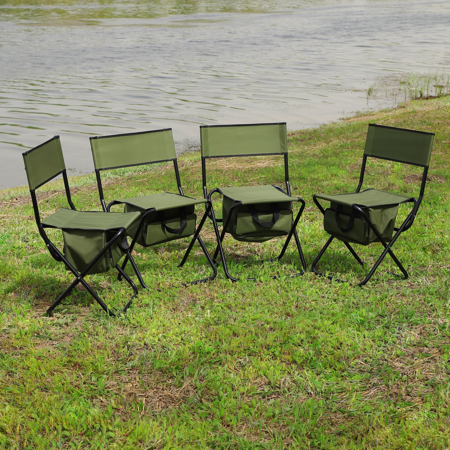 4 pcs Portable Outdoor Camping Fishing Picnic Chairs with Storage Bag- Green_3