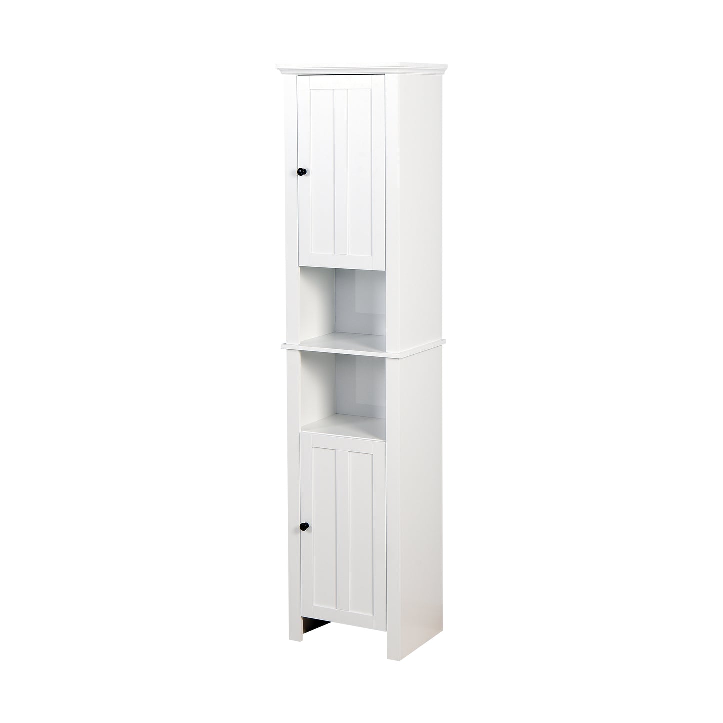 6 Shelves Slim Bathroom Floor Storage and Organizer with 2 Doors- White_9