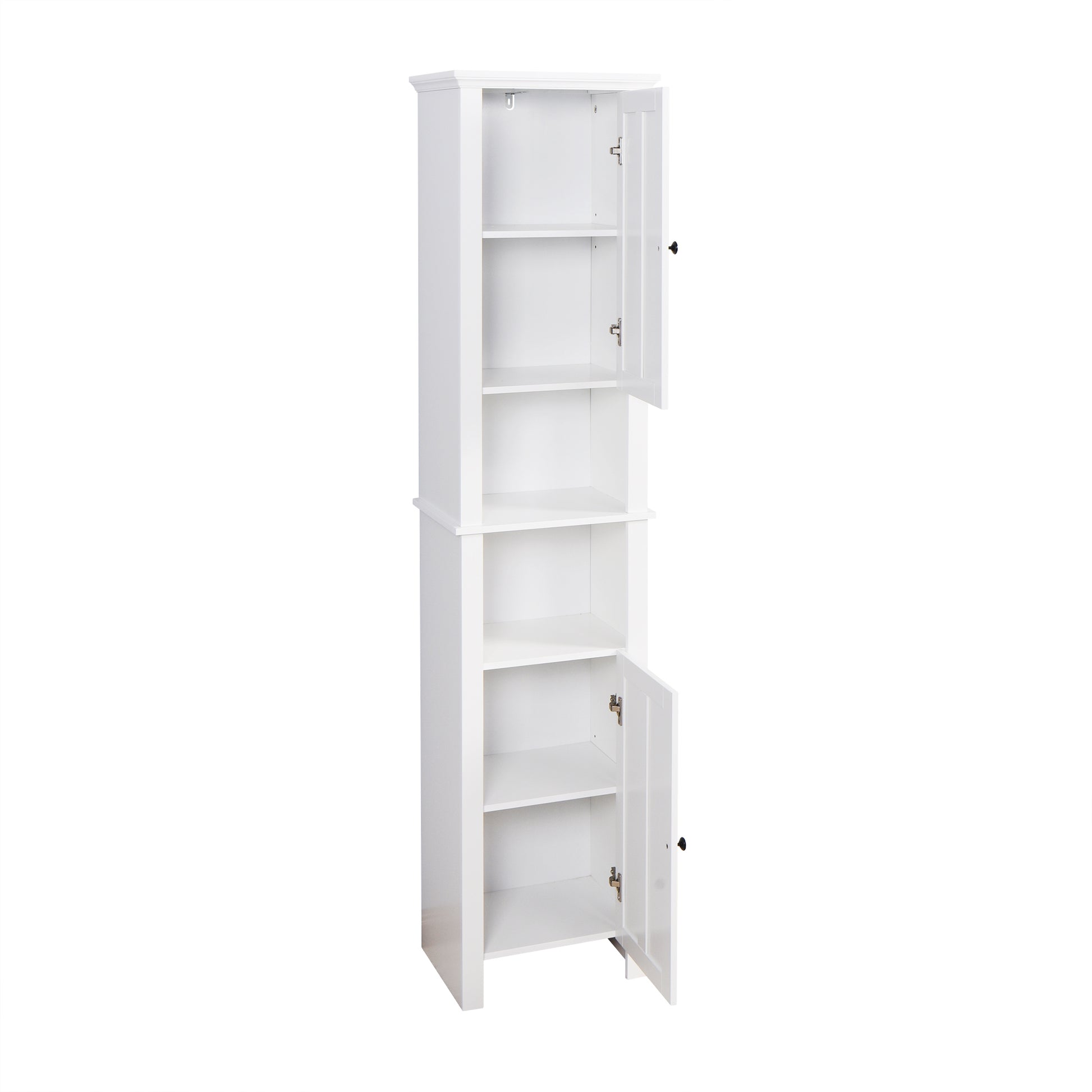 6 Shelves Slim Bathroom Floor Storage and Organizer with 2 Doors- White_10