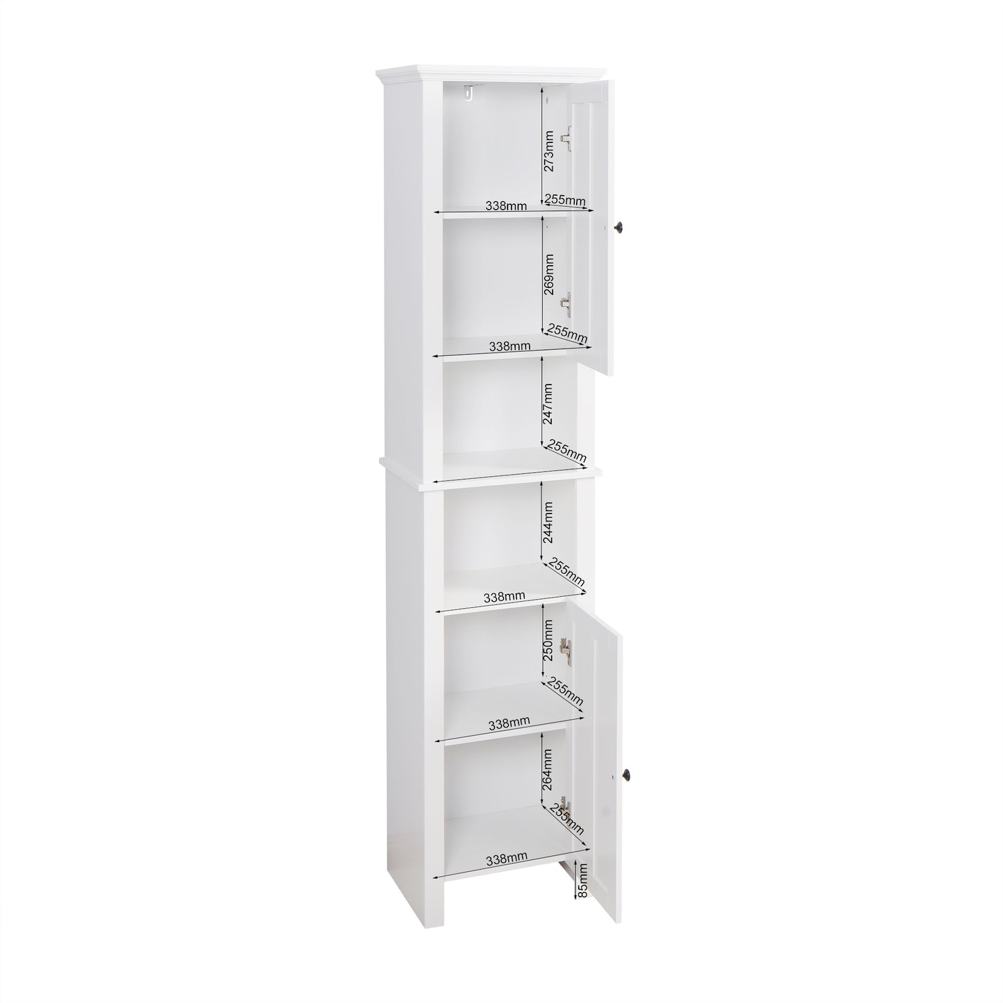 6 Shelves Slim Bathroom Floor Storage and Organizer with 2 Doors- White_11