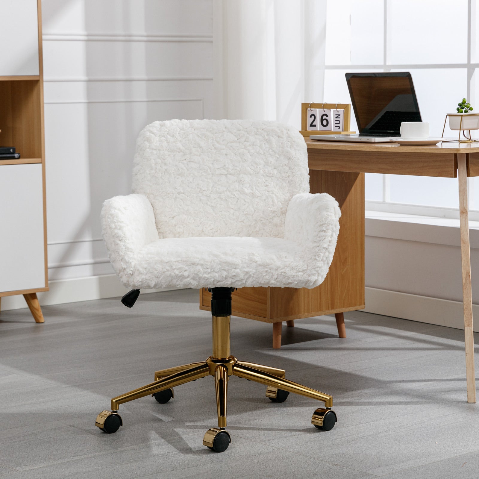 Modern Contemporary Height Adjustable Office Swivel Chair with Gold Legs- Blue_15