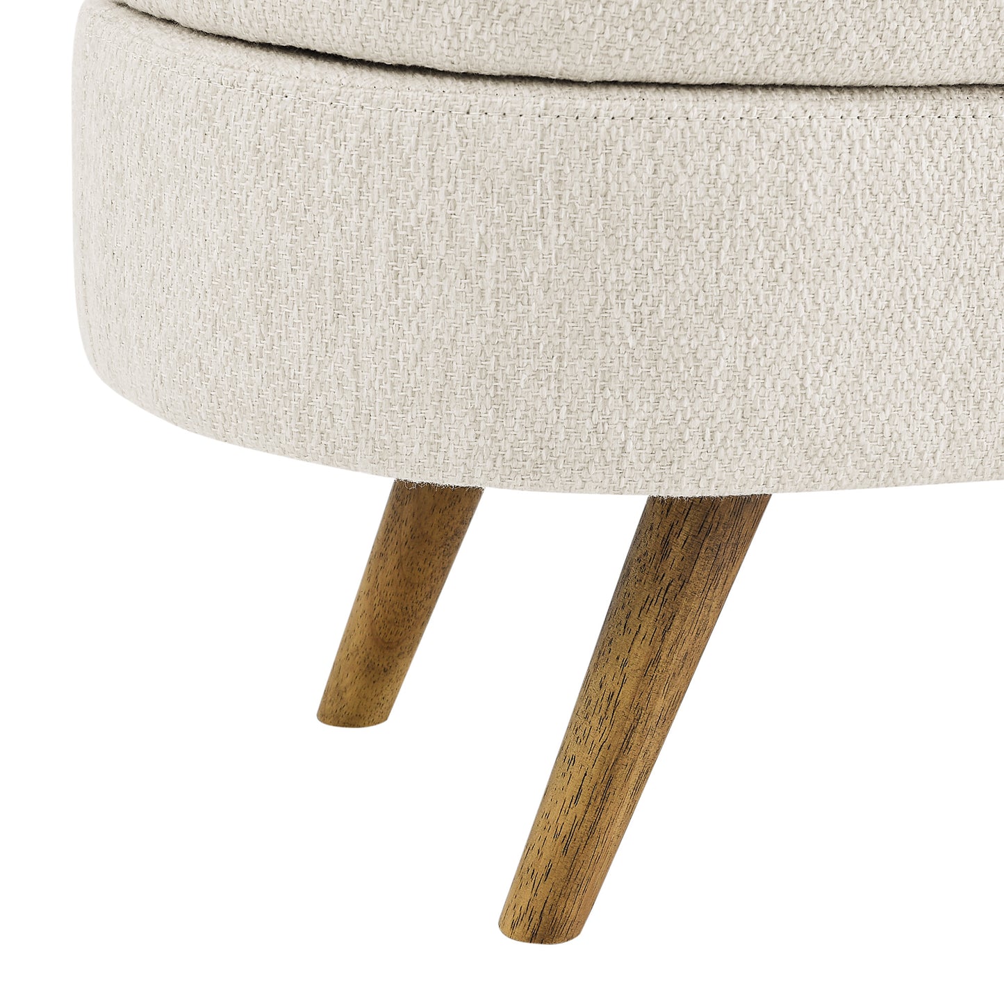 Oval Shaped Ottoman Linen Storage Bench with Wooden Legs- Beige_10