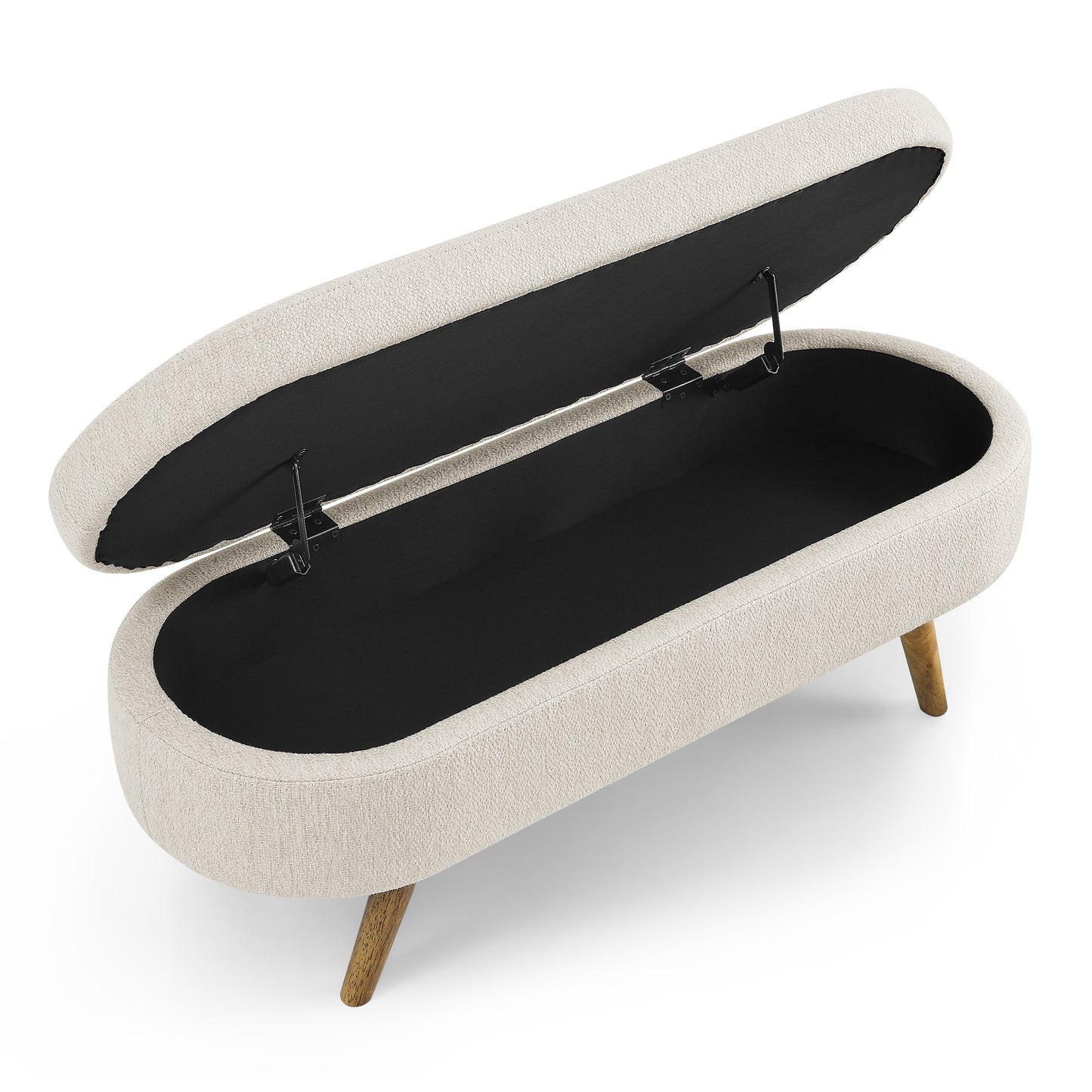 Oval Shaped Ottoman Linen Storage Bench with Wooden Legs- Beige_7