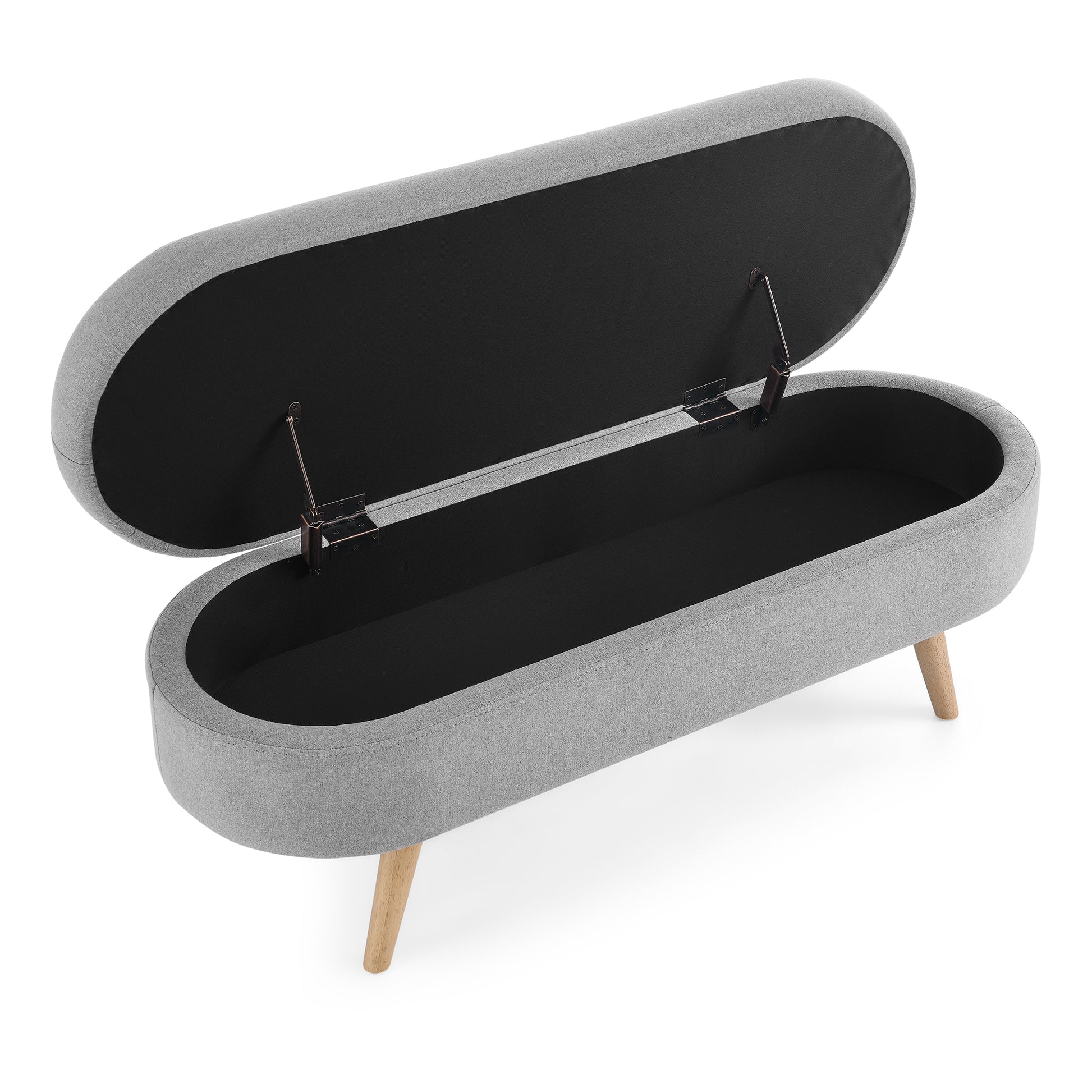 Oval Shaped Ottoman Linen Storage Bench with Wooden Legs- Grey_13