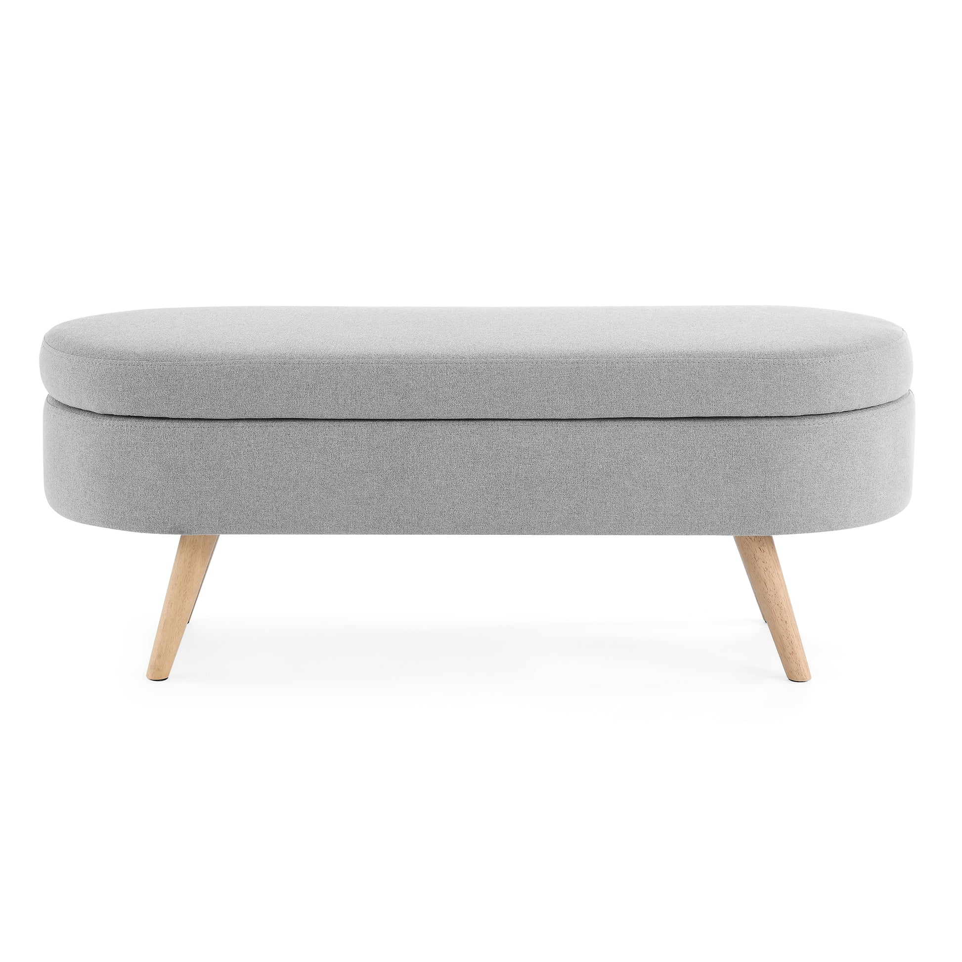 Oval Shaped Ottoman Linen Storage Bench with Wooden Legs- Grey_8