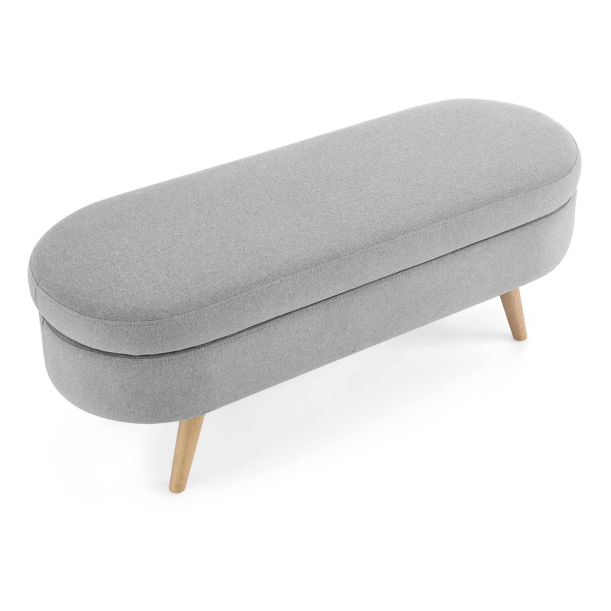 Oval Shaped Ottoman Linen Storage Bench with Wooden Legs- Grey_7