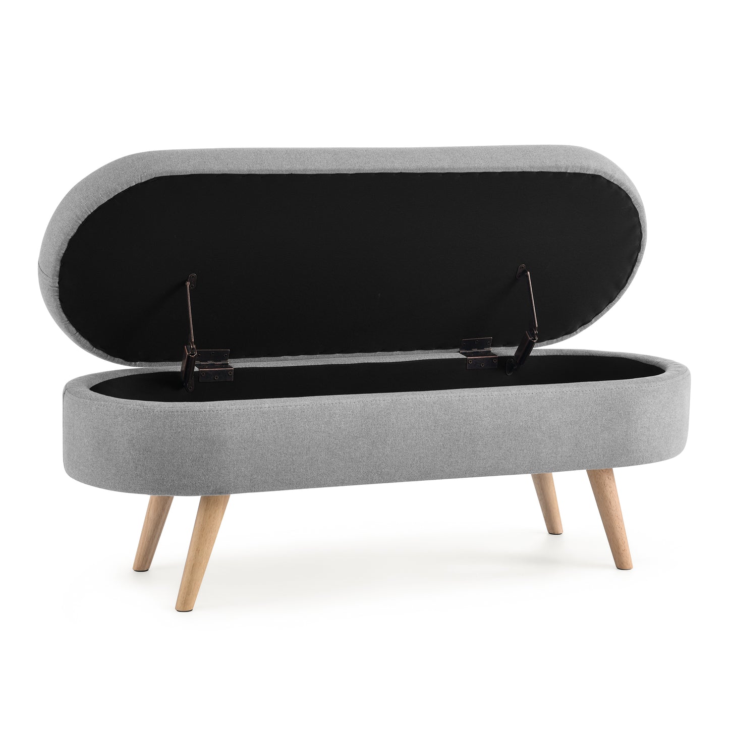 Oval Shaped Ottoman Linen Storage Bench with Wooden Legs- Grey_6