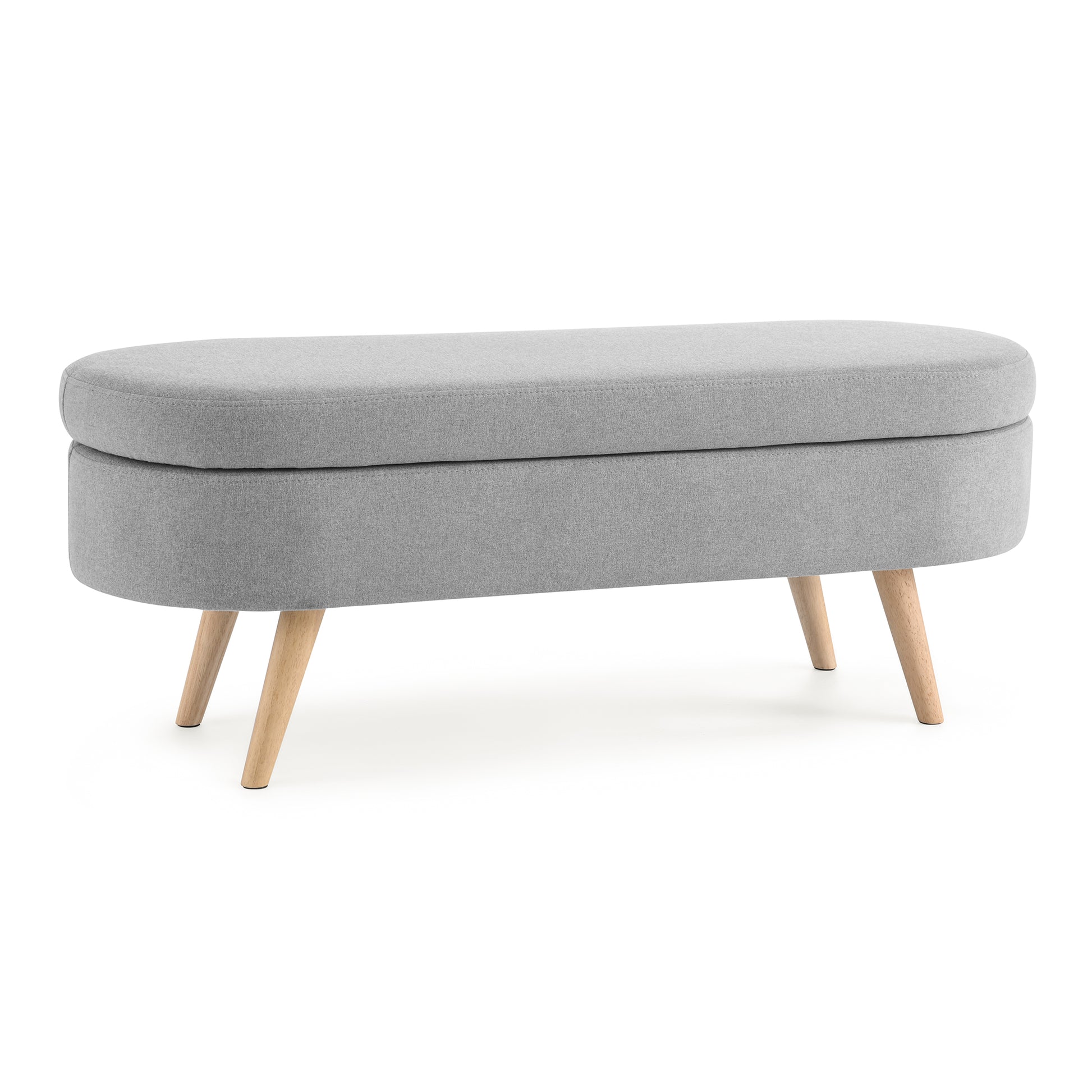 Oval Shaped Ottoman Linen Storage Bench with Wooden Legs- Grey_9