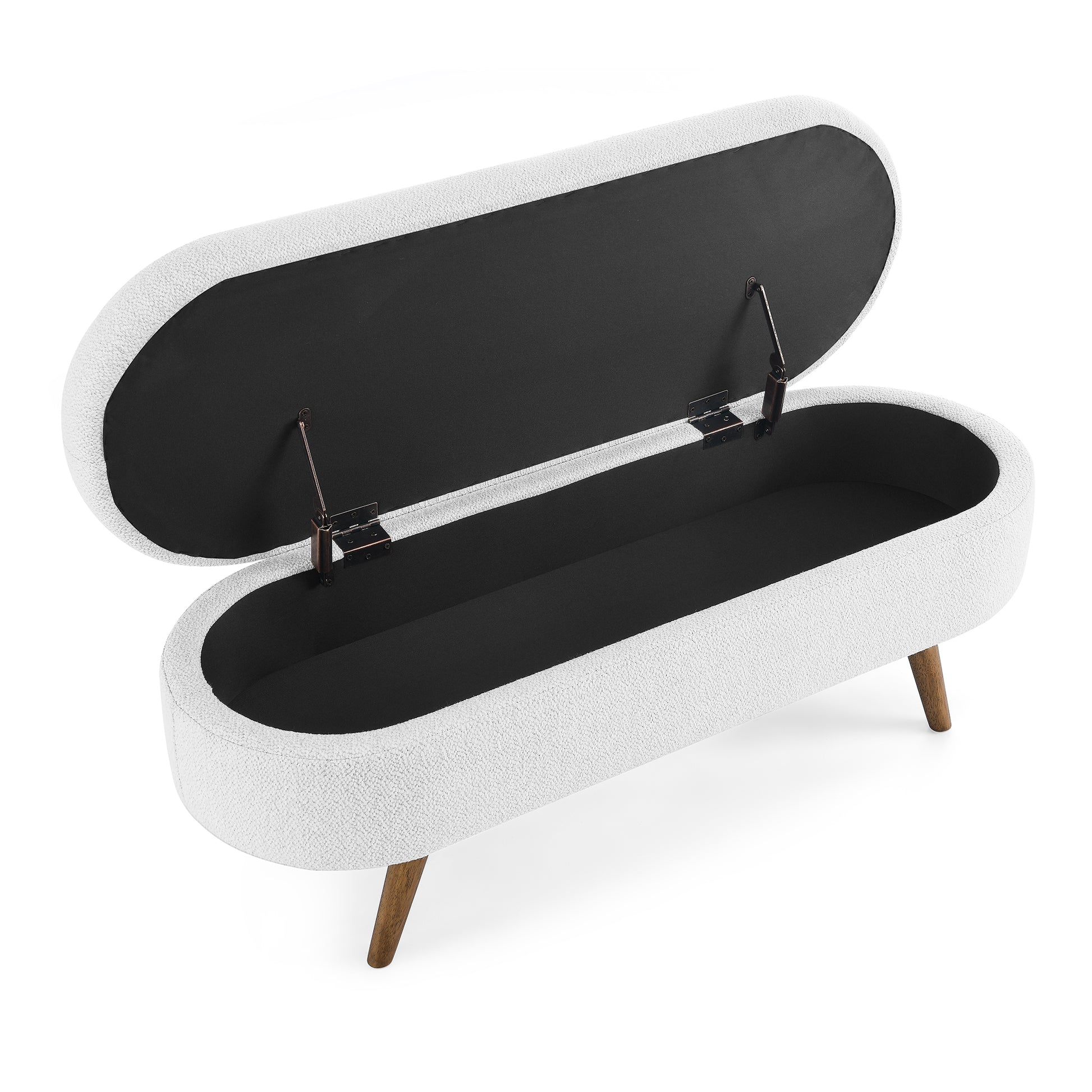 Oval Shaped Ottoman Linen Storage Bench with Wooden Legs- White_10