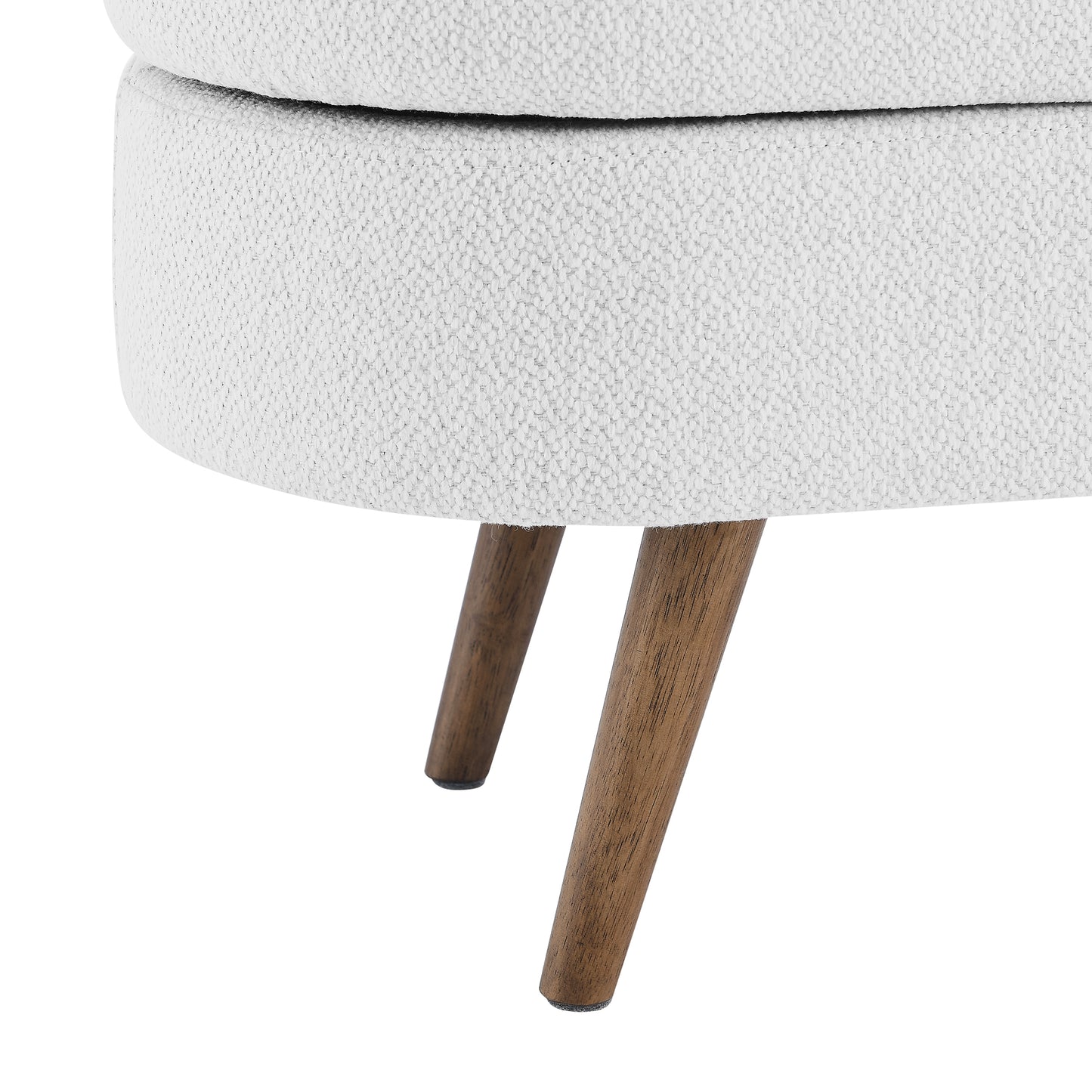 Oval Shaped Ottoman Linen Storage Bench with Wooden Legs- White_12