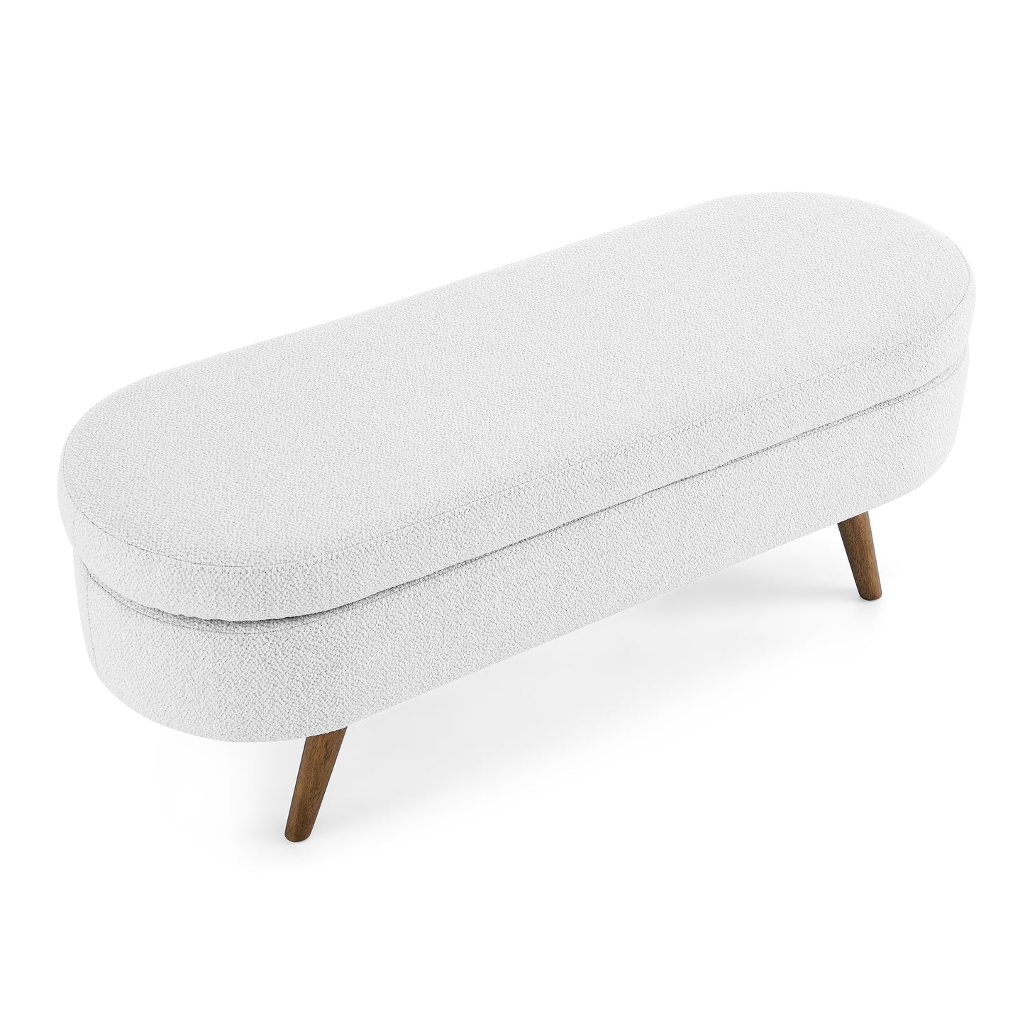 Oval Shaped Ottoman Linen Storage Bench with Wooden Legs- White_8