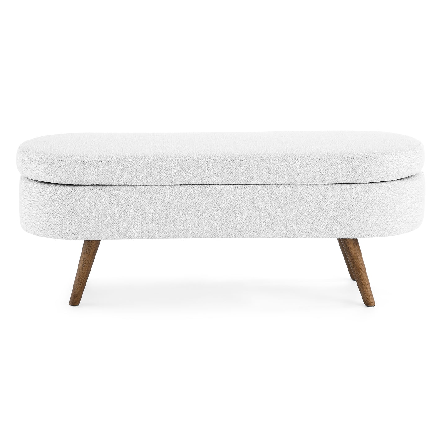 Oval Shaped Ottoman Linen Storage Bench with Wooden Legs- White_7