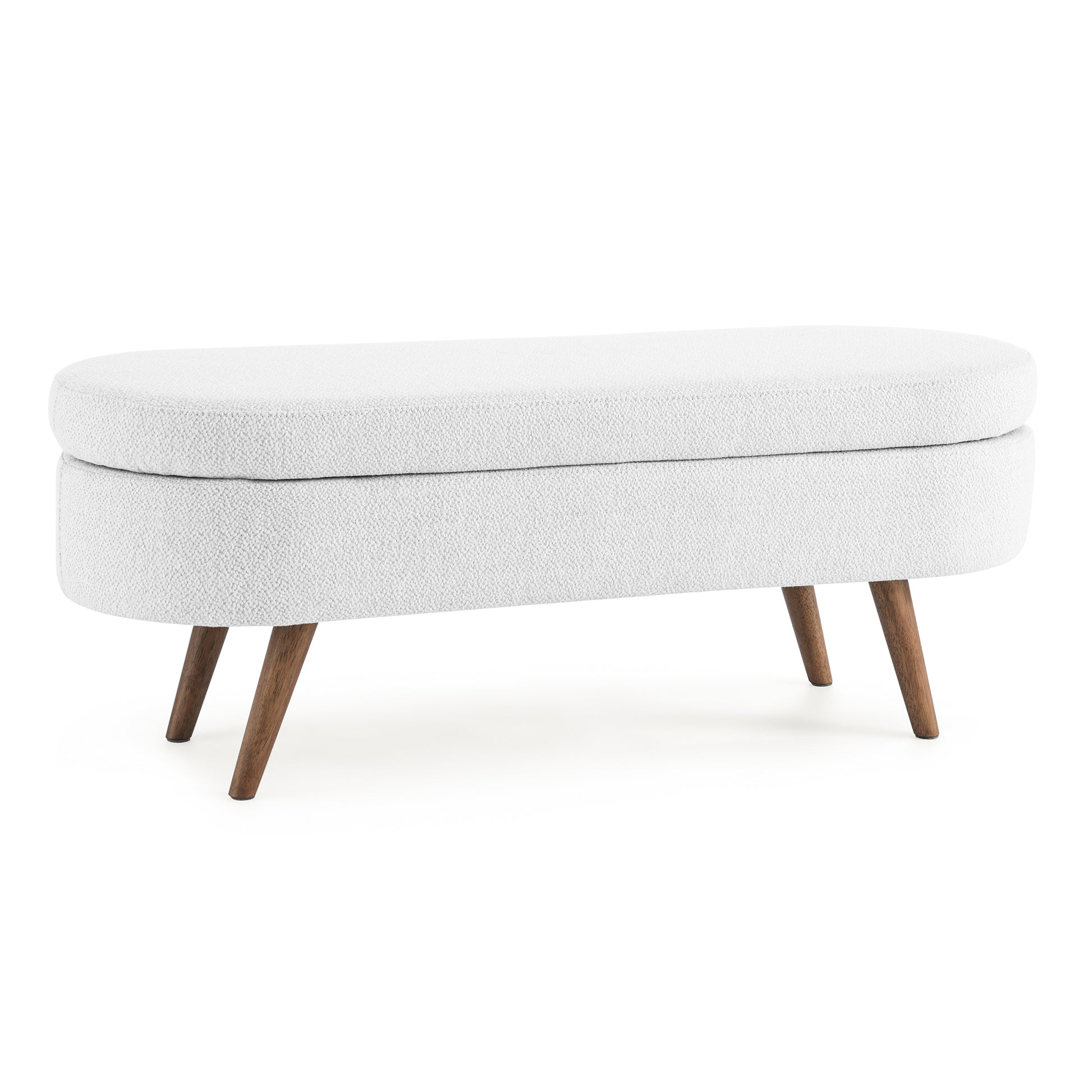 Oval Shaped Ottoman Linen Storage Bench with Wooden Legs- White_6