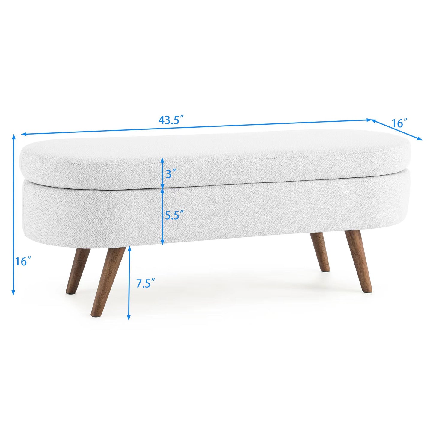 Oval Shaped Ottoman Linen Storage Bench with Wooden Legs- White_13