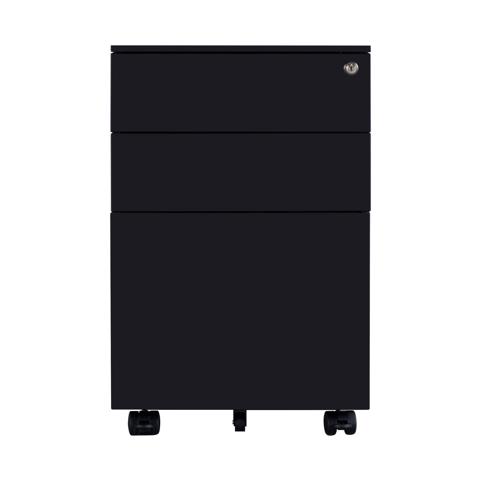 3 Drawers Under the Desk Office File Cabinet with Rolling Wheels and Lock- Black_3