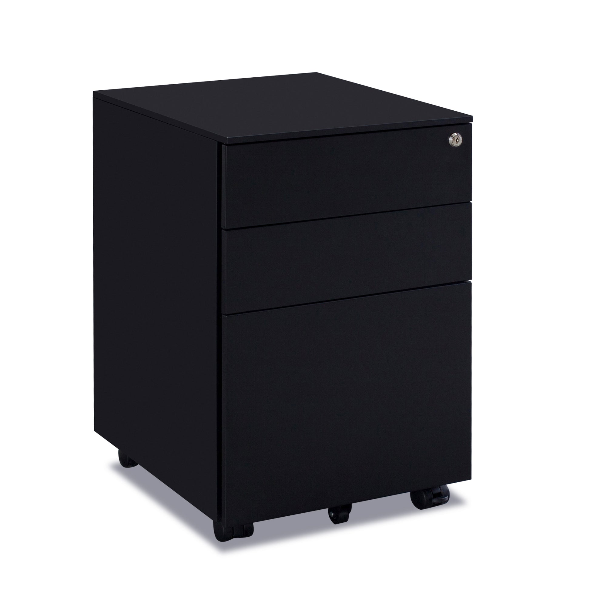 3 Drawers Under the Desk Office File Cabinet with Rolling Wheels and Lock- Black_4