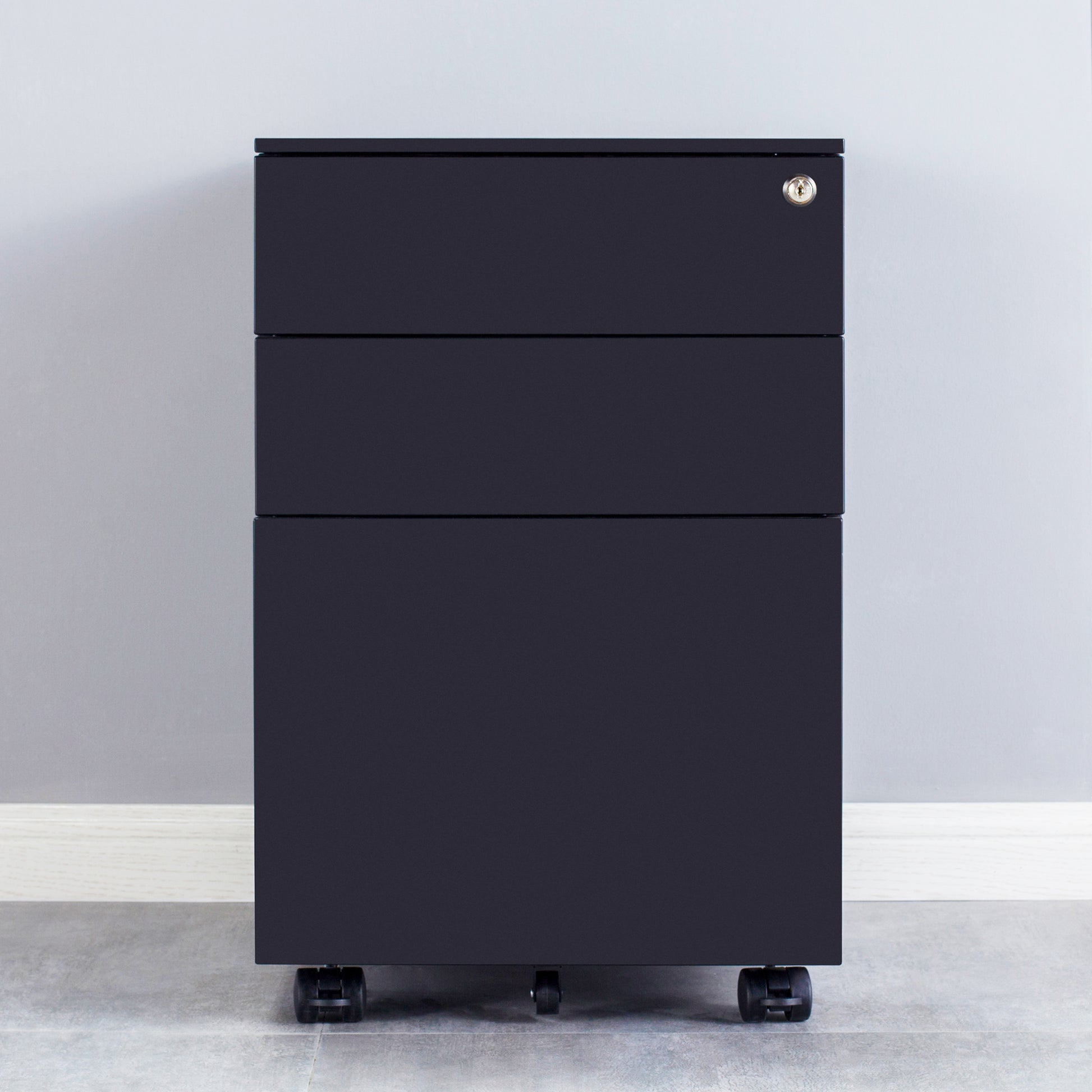 3 Drawers Under the Desk Office File Cabinet with Rolling Wheels and Lock- Black_12