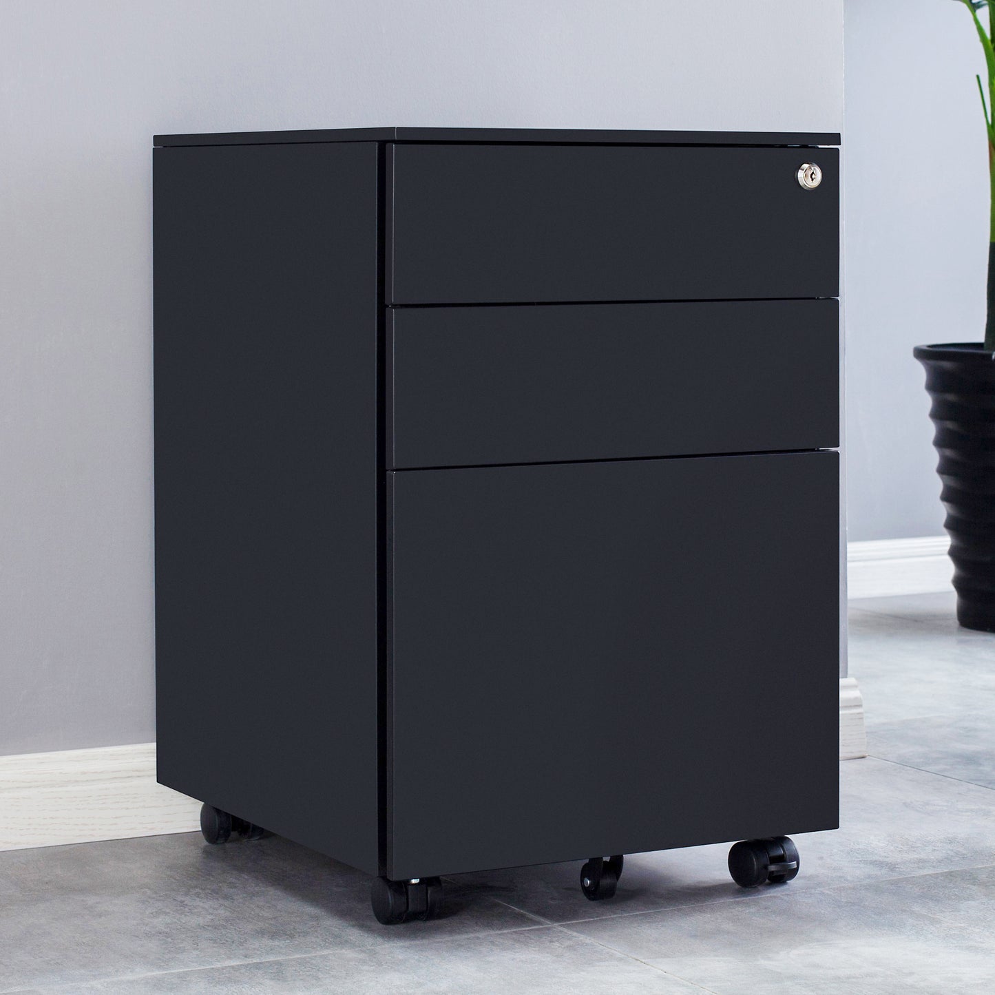 3 Drawers Under the Desk Office File Cabinet with Rolling Wheels and Lock- Black_18