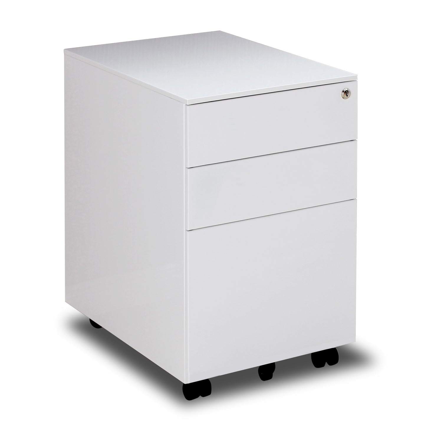 3 Drawers Under the Desk Office File Folder Cabinet with Rolling Wheels and Lock- White_1