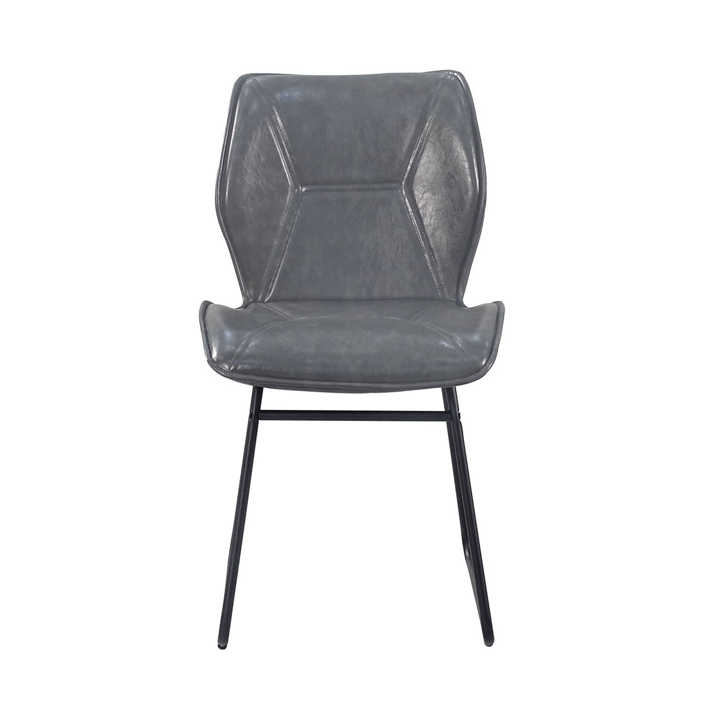 Set of 2 PU Leather HIgh-Density Sponge Dining Chair with Metal Legs- Gray_3