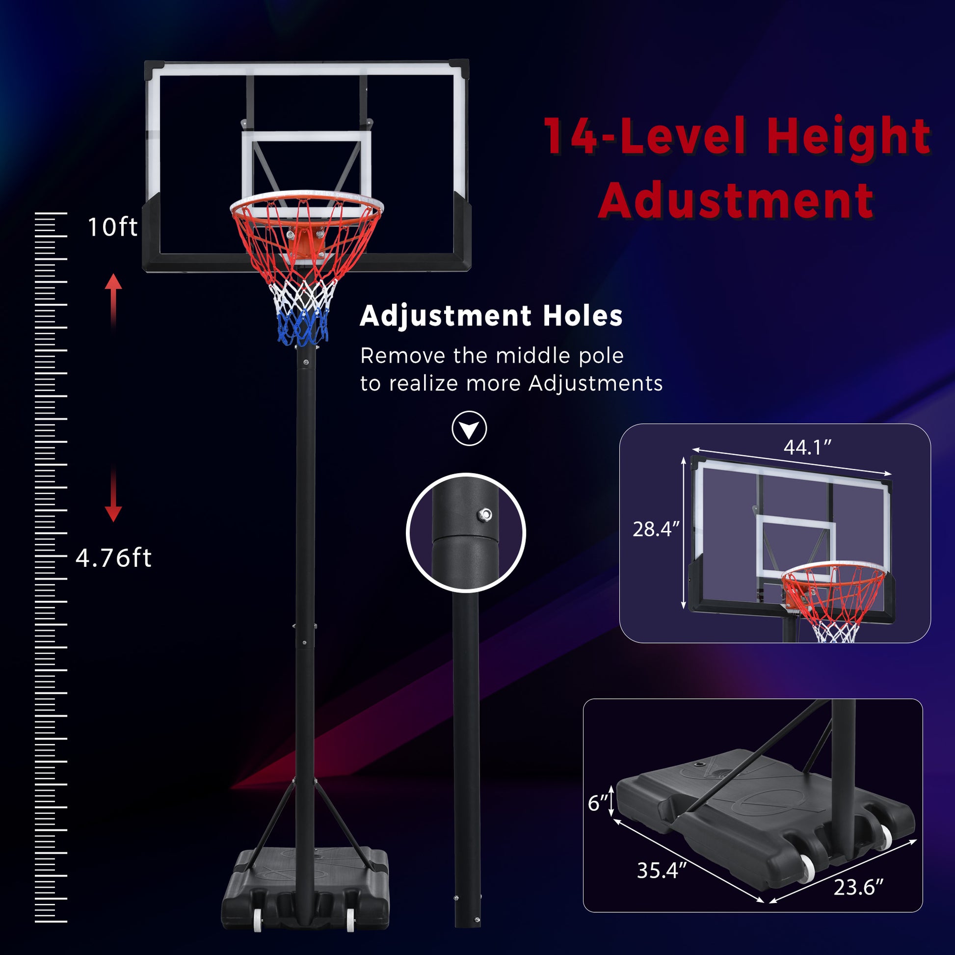 Height Adjustable Waterproof Portable Basketball Hoop System with Colorful Lights_26