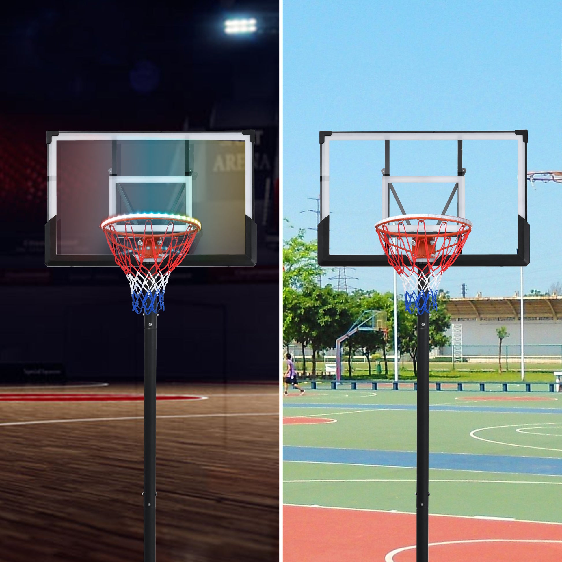 Height Adjustable Waterproof Portable Basketball Hoop System with Colorful Lights_28