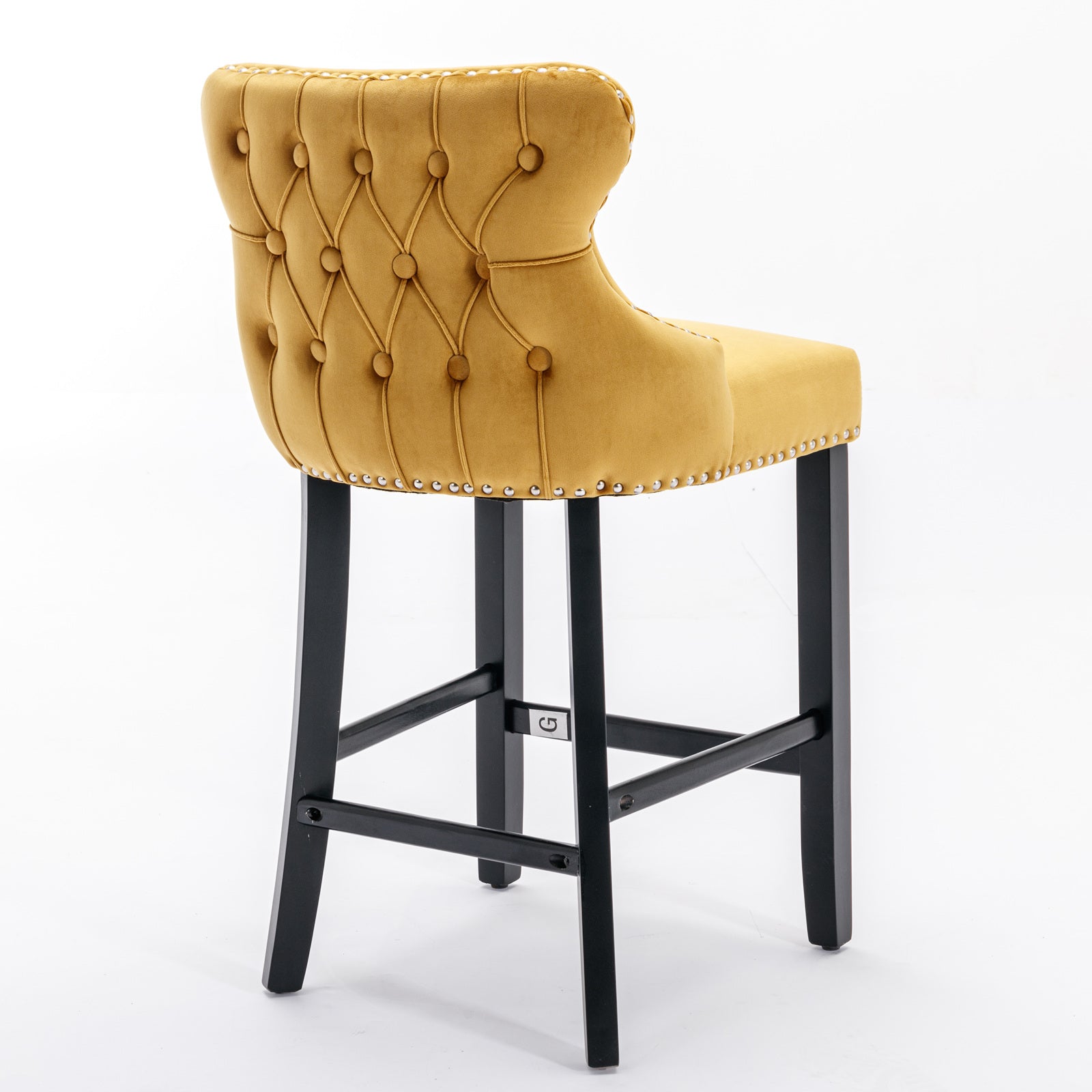 2pcs Chrome Accent Wingback Bar Stools Tufted Velvet with Nailhead and Black Legs- Gold_5