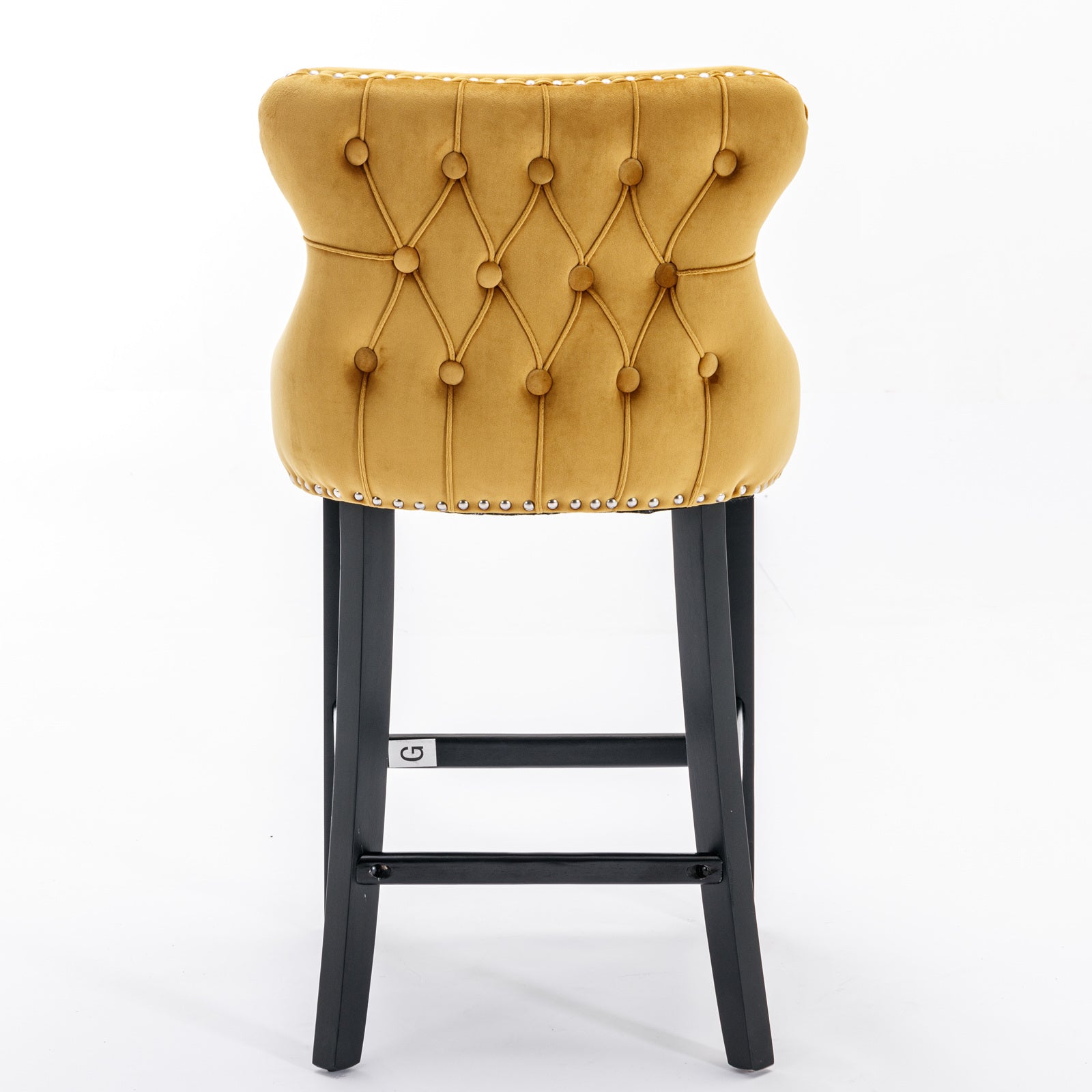 2pcs Chrome Accent Wingback Bar Stools Tufted Velvet with Nailhead and Black Legs- Gold_6