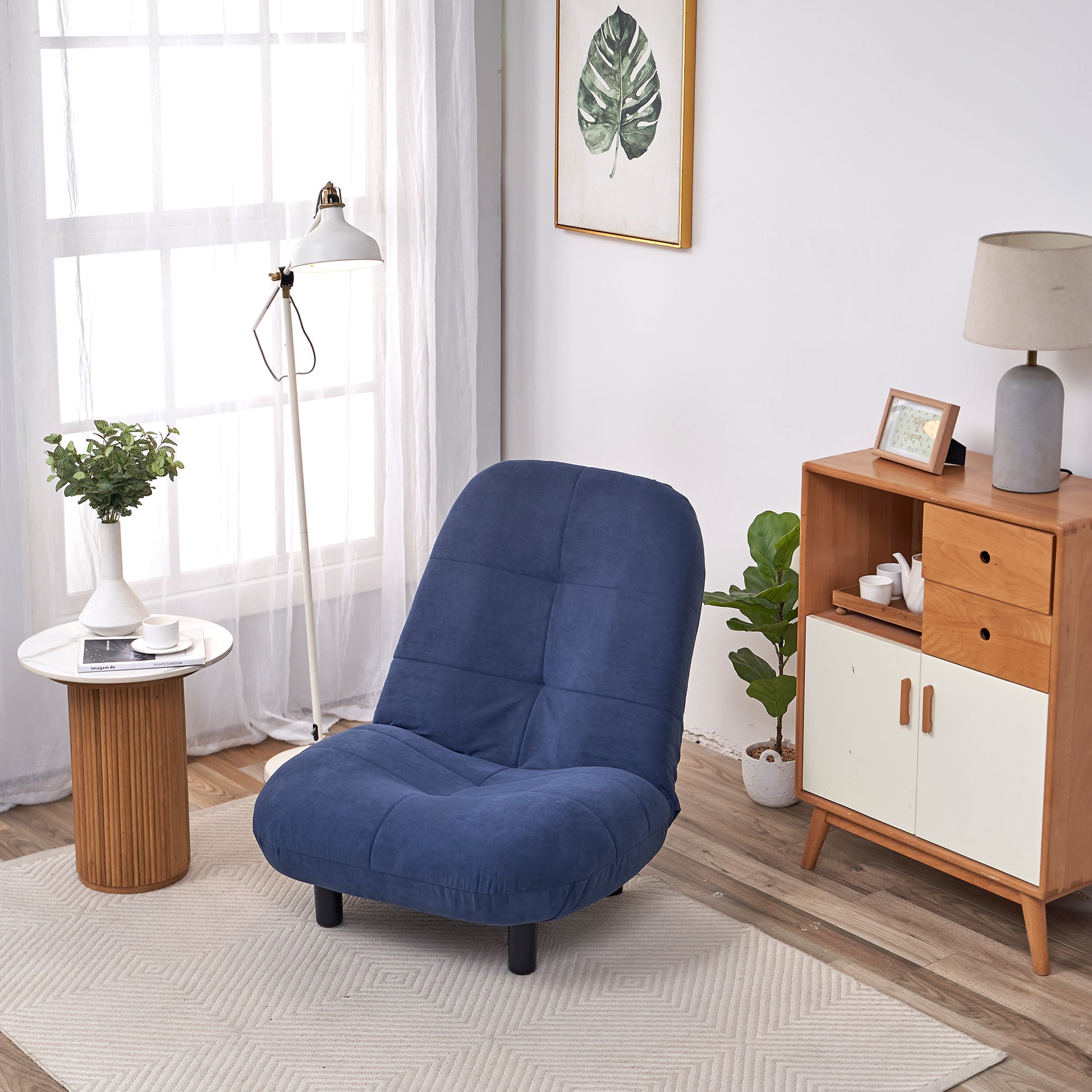 Single-Seater Reclining Japanese Tatami Chair Mini Lazy Tilting Sofa- Blue_4