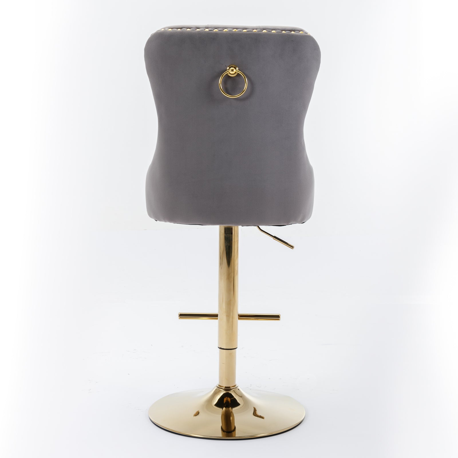 Set of 2 Height Adjustable Upholstered Tufted Velvet Armless Bar Stools with Gold Details- Gray_6