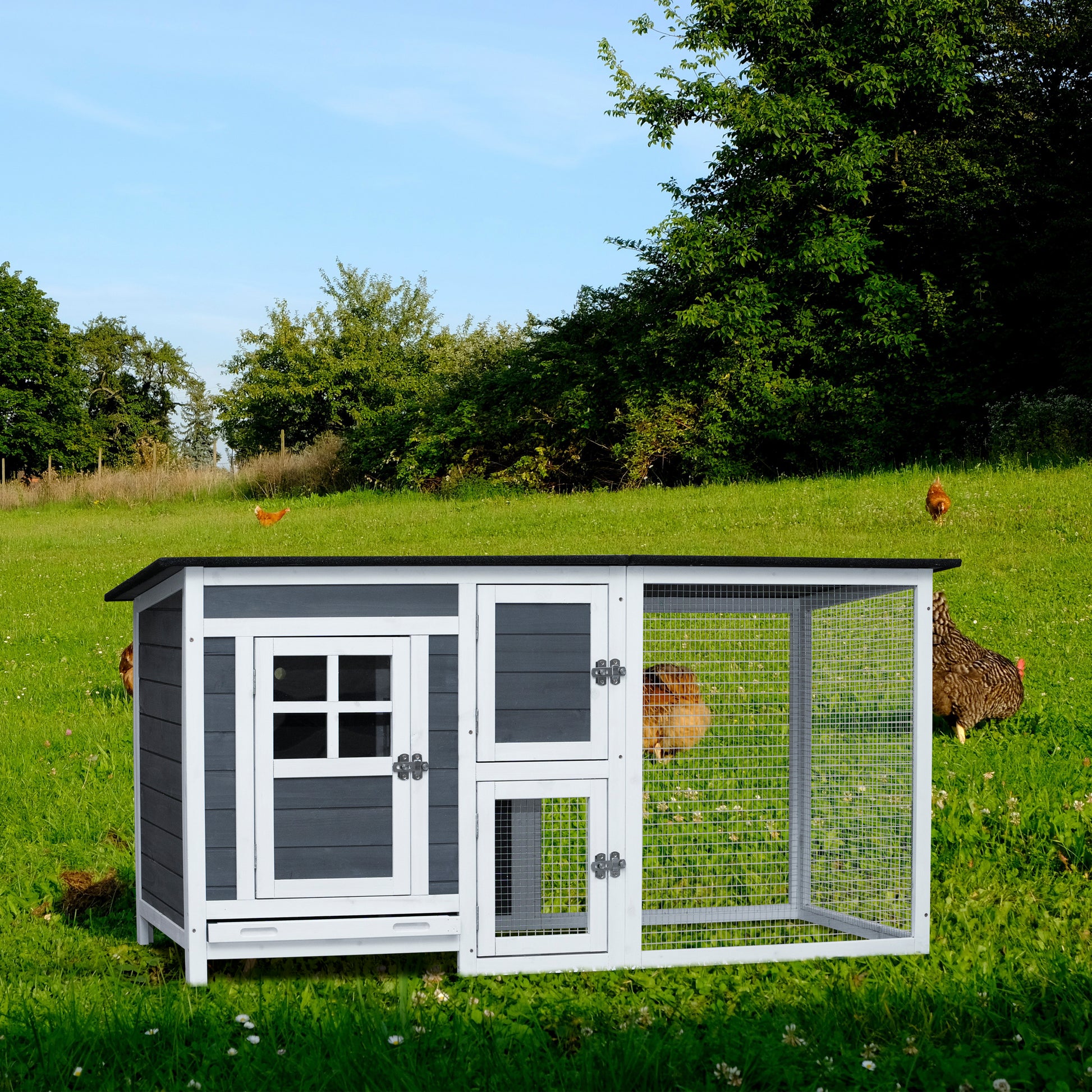 Outdoor Indoor Poultry Animal House Chicken Hutch Coop with Running Cage_1