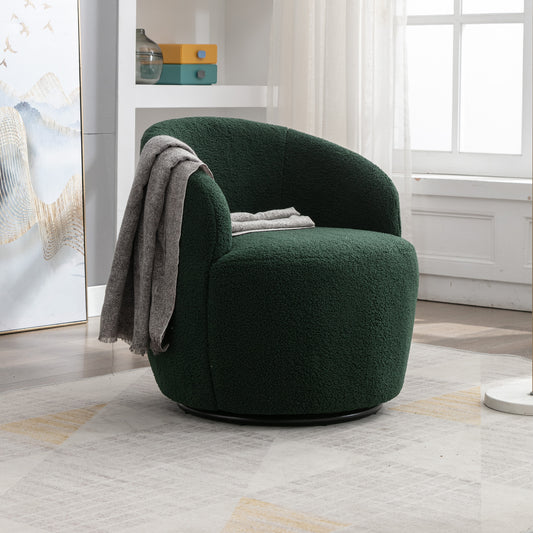 Teddy Fabric Swivel Accent Armchair Barrel Chair With Black Metal Ring- Dark Green_0