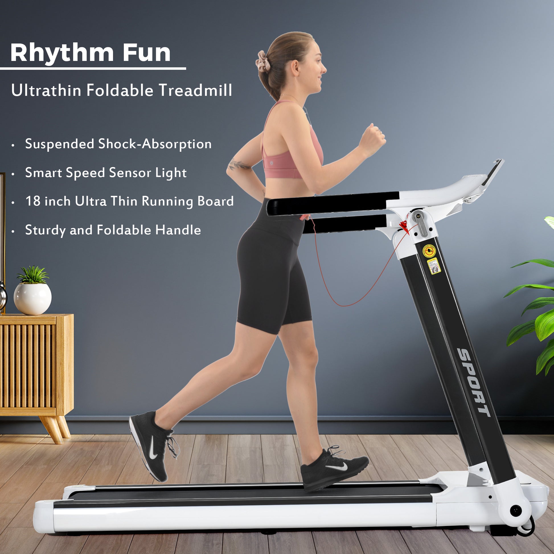 Folding Electric Treadmill and Wireless Audio Player Exercise Machine- White_15