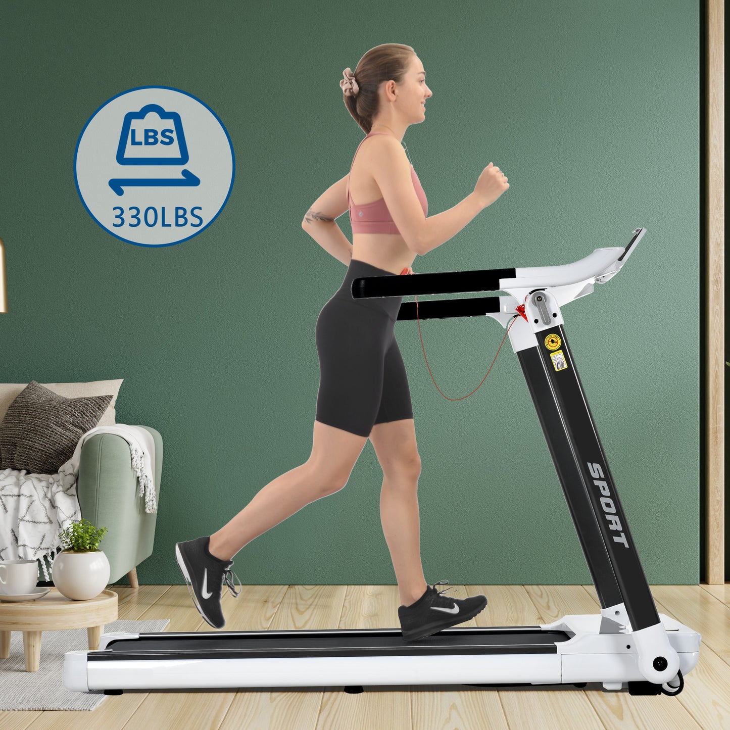 Folding Electric Treadmill and Wireless Audio Player Exercise Machine- White_16