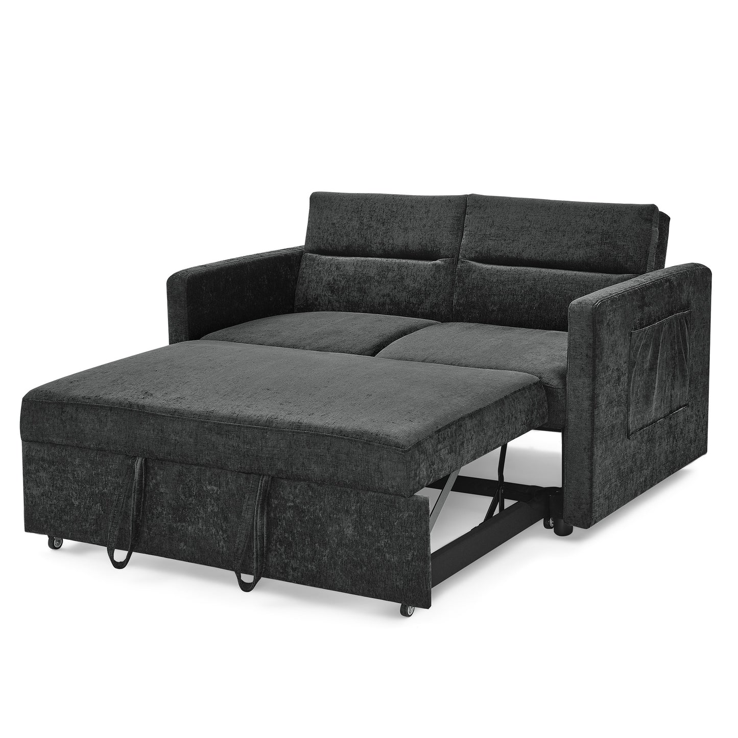 Upholstered Sleeper Sofa Bed with Adjustable Backrest and Foam Cushion- Black_9