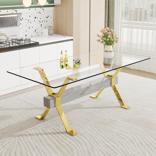 Modern Luxury Tempered Gold Chrome Plated Glass Table with Gray Support Crossbar_0