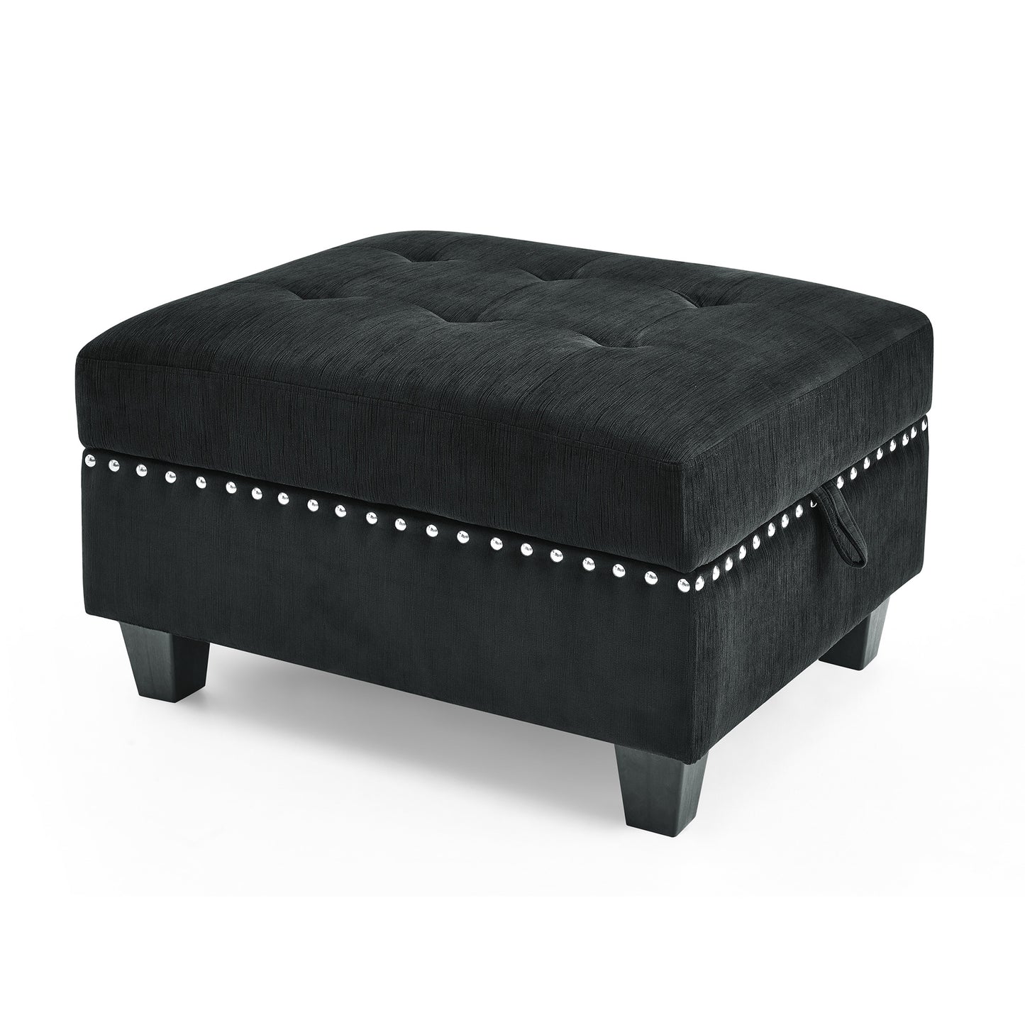 L-Shape Modular Sectional Sofa Couch Reversible Combination Ottoman- Black_0