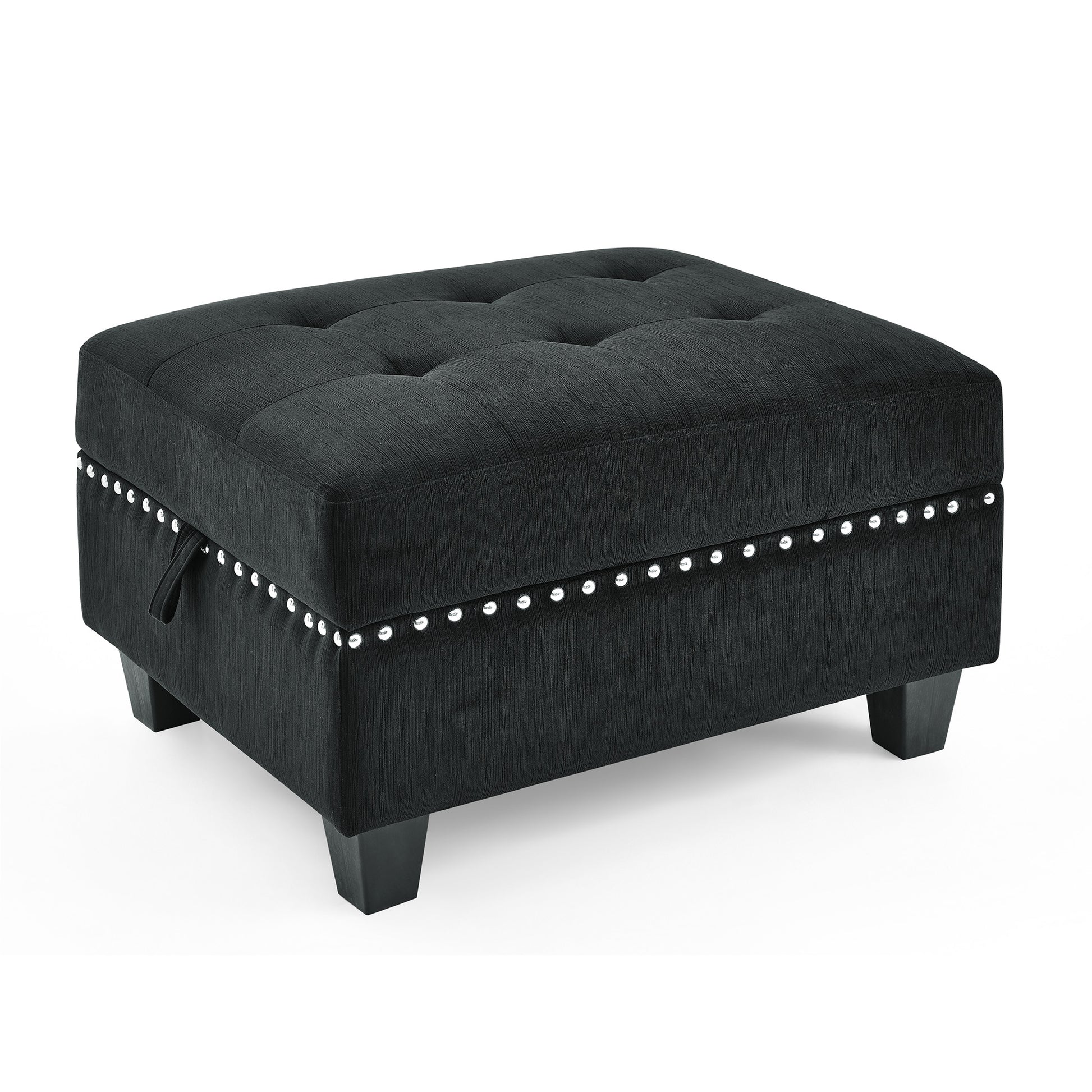 L-Shape Modular Sectional Sofa Couch Reversible Combination Ottoman- Black_2