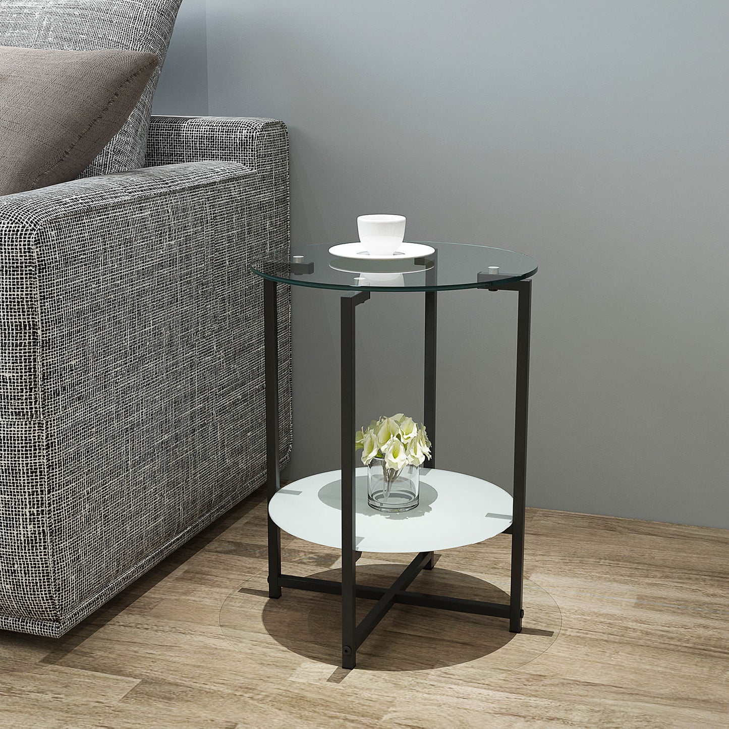 2 Layer Tempered Glass Round Coffee End Table for Home and Office_1