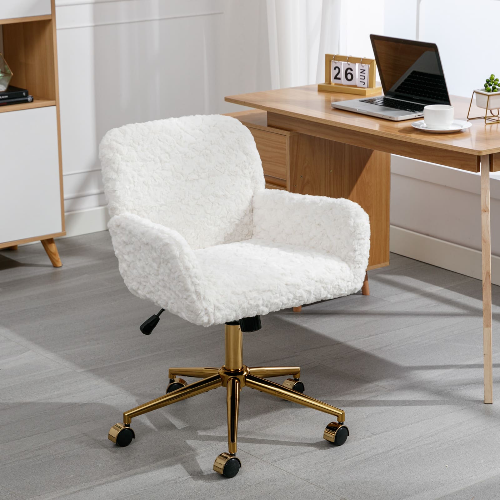 Modern Contemporary Height Adjustable Office Swivel Chair with Gold Legs- Blue_0