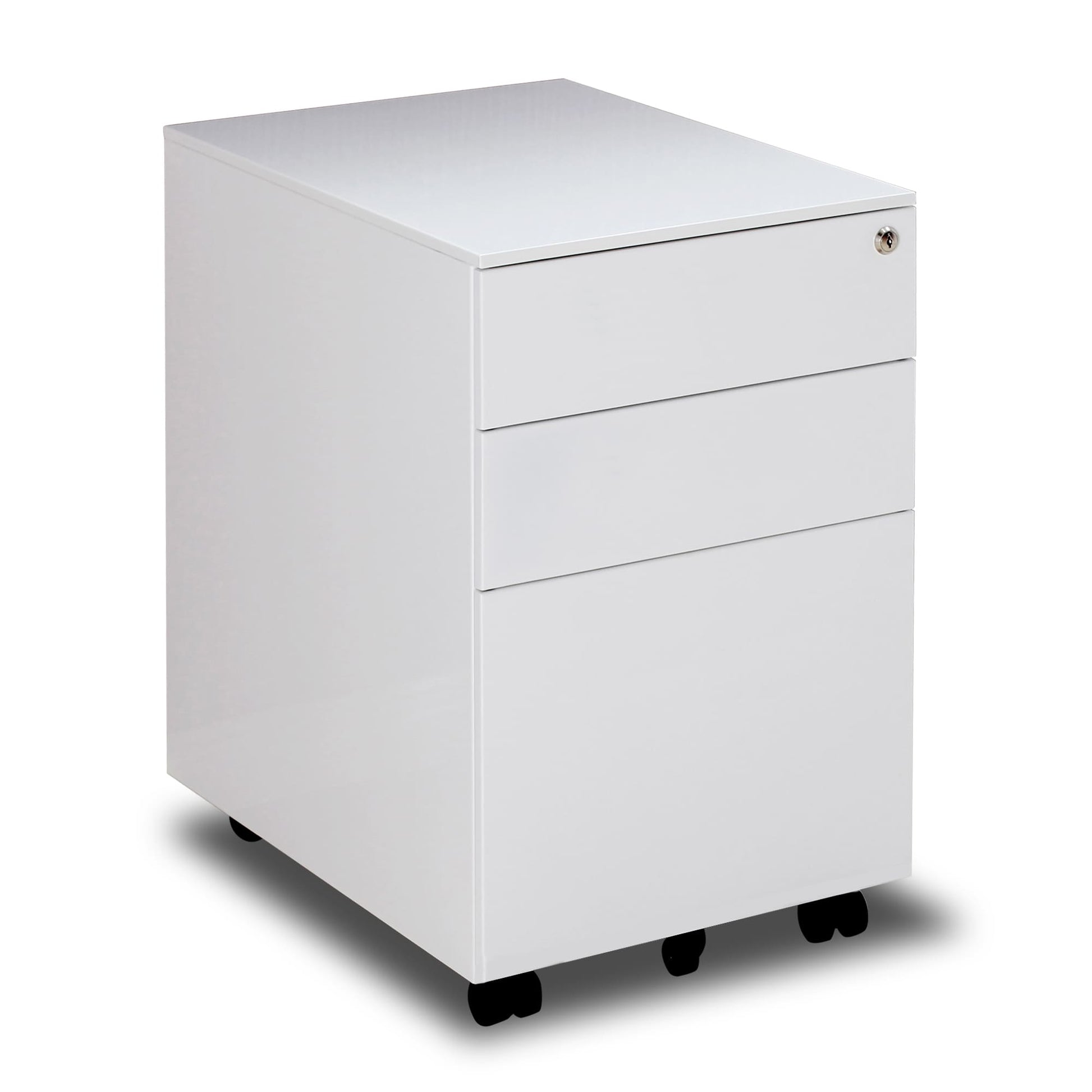 3 Drawers Under the Desk Office File Folder Cabinet with Rolling Wheels and Lock- White_0