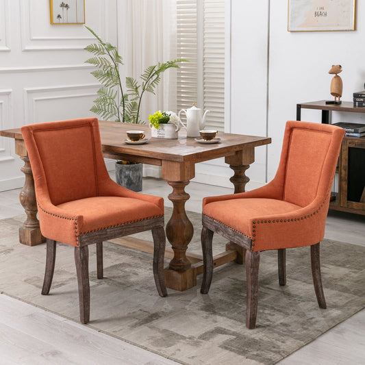 Mid-Century Modern Dining Accent Chair Set of 2 with Nailhead Trim- Orange_0