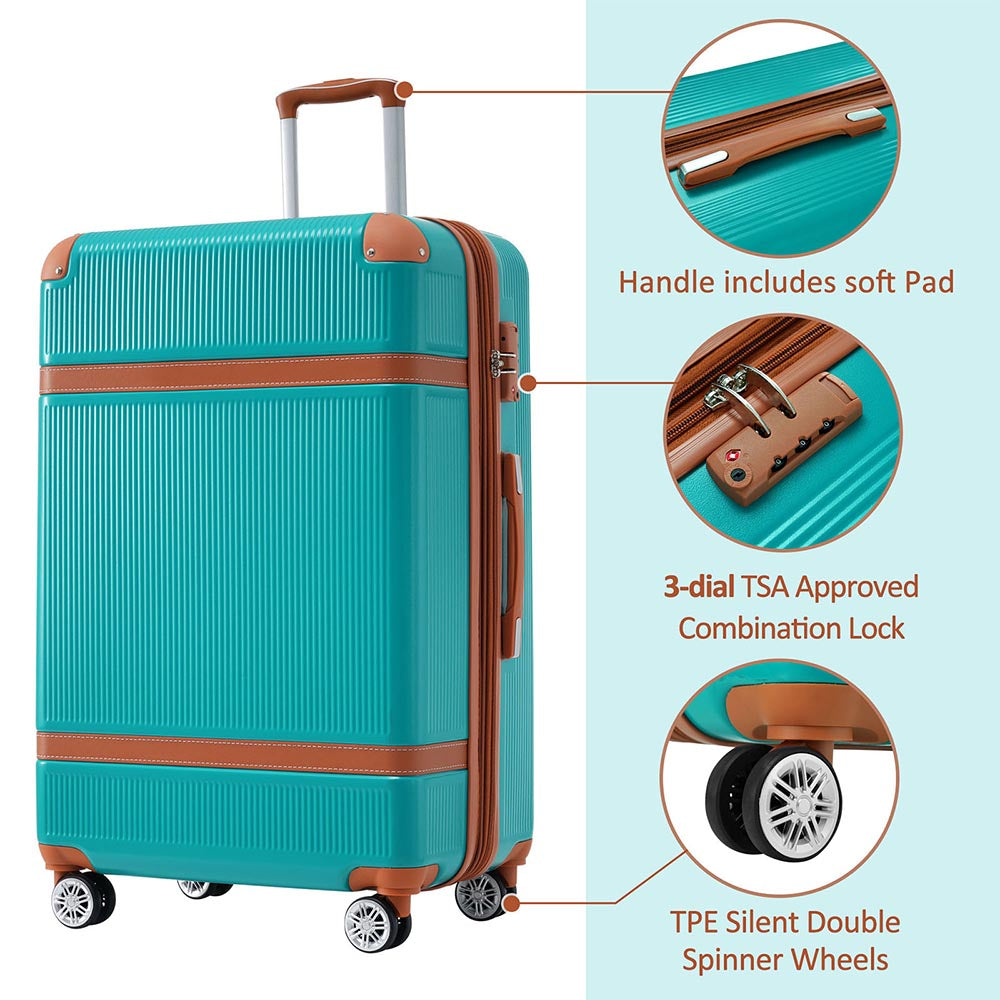 3 Piece Lightweight Hard-shell Luggage Sets double spinner 8 wheels Suitcase with TSA Lock - Green_13