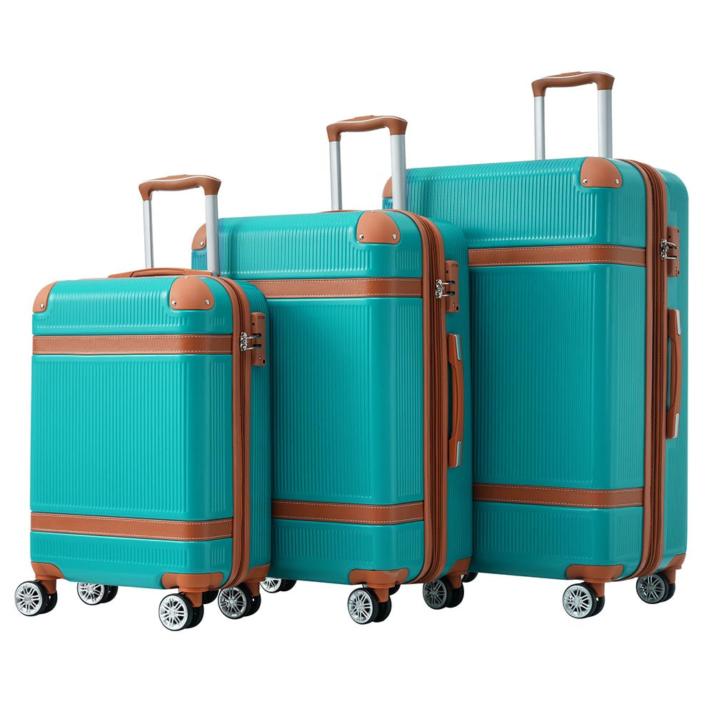 3 Piece Lightweight Hard-shell Luggage Sets double spinner 8 wheels Suitcase with TSA Lock - Green_0