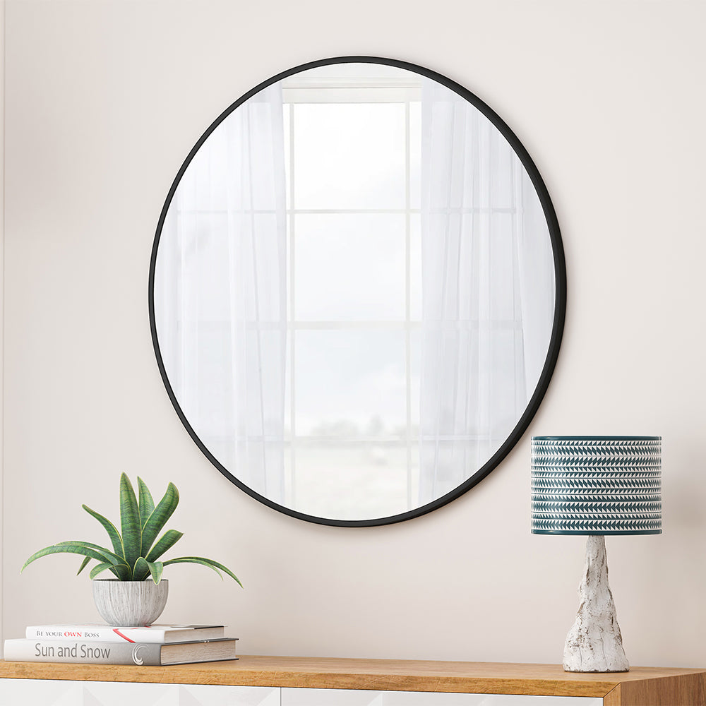 36-Inch Round Metal Framed Wall Mirror - Black_1